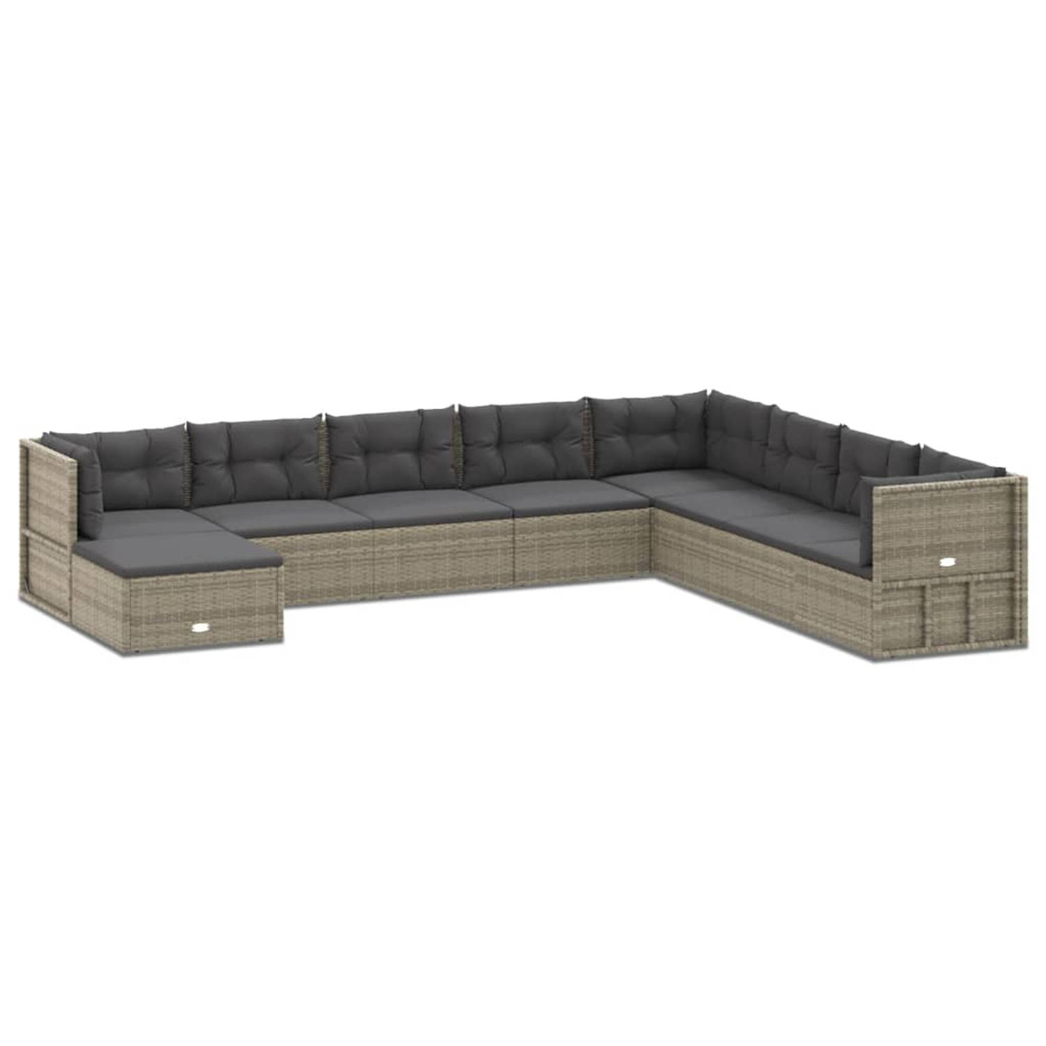 The Living Store Loungeset Modulair Grijs - 54x54x24.5/38/50/55 cm - Duurzaam PE-rattan en gepoedercoat staal -