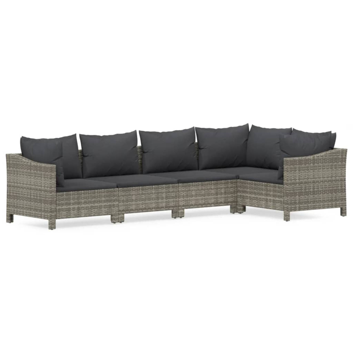 The Living Store Loungeset Grijs - PE-rattan en gepoedercoat staal - Bank met armleuning links/rechts- 63x63x55.5cm - Hoekbank- 63x63x55.5cm - Middenbank- 63x63x55.5cm - Inclusief