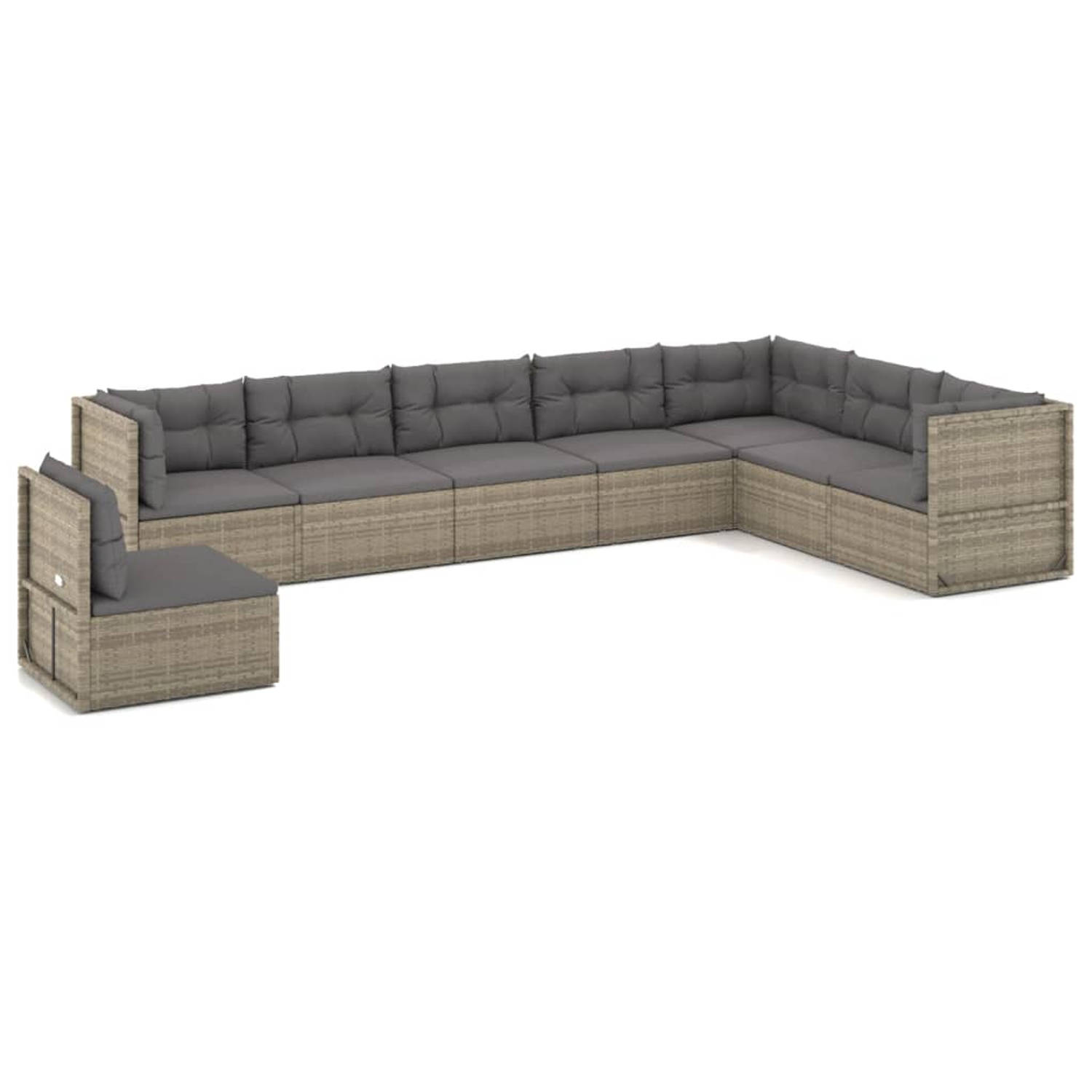 The Living Store Loungeset PE-rattan Grijs - 54x54x24.5/38/50/55 cm - Stabiel Staal Frame - Modulair Ontwerp - Verstelbare Zitting - Comfortabel - Incl - Kussens - Handleiding - Wa