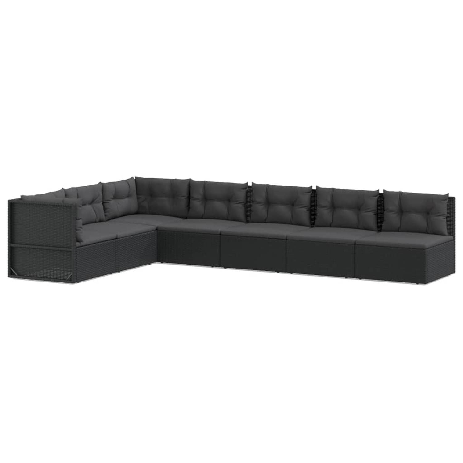 The Living Store Loungeset - PE-rattan zwart - modulair ontwerp - verstelbare zitting - comfortabele kussens
