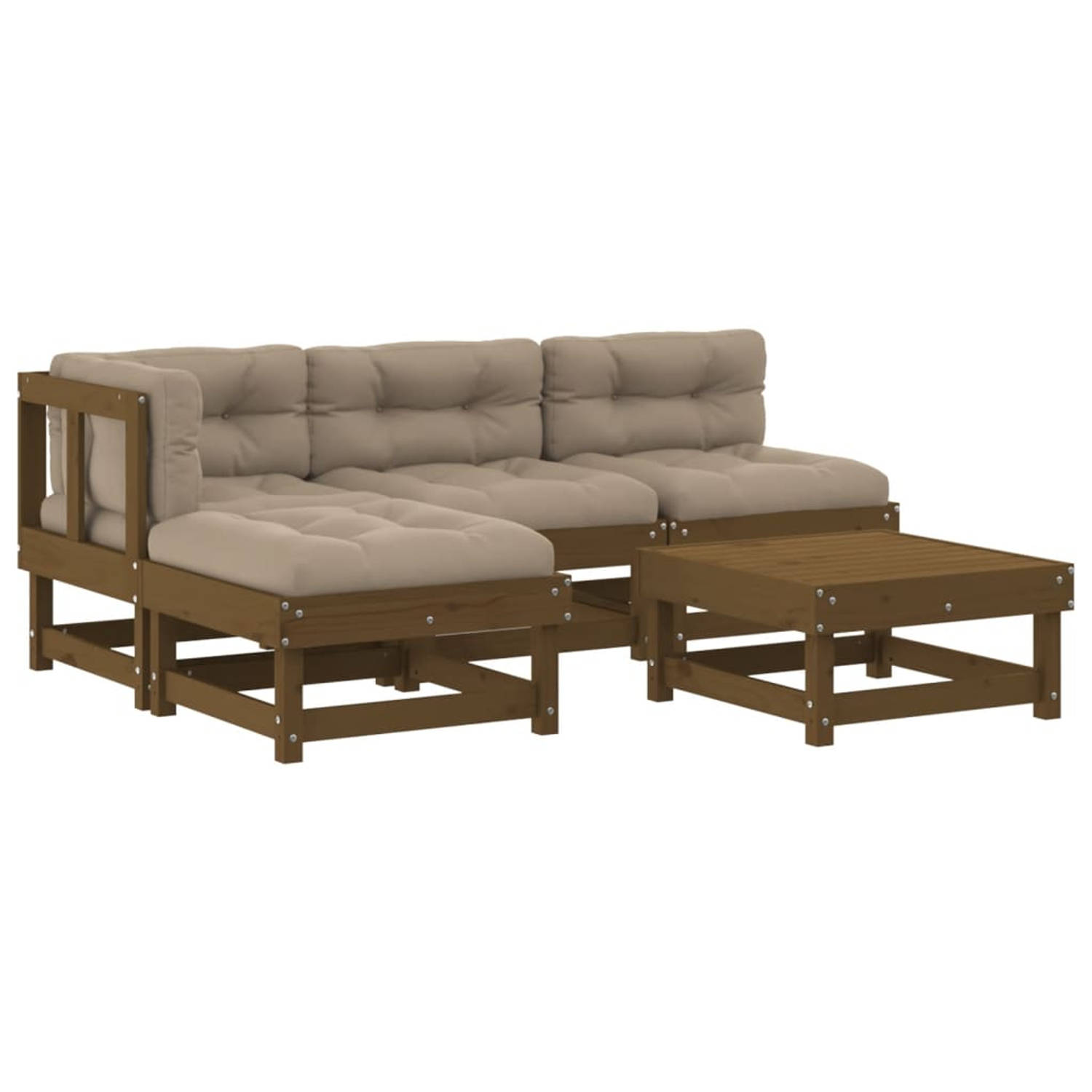 The Living Store Loungeset - Massief grenenhout - Honingbruin - 61 x 61 x 62 cm - Comfortabel zitcomfort