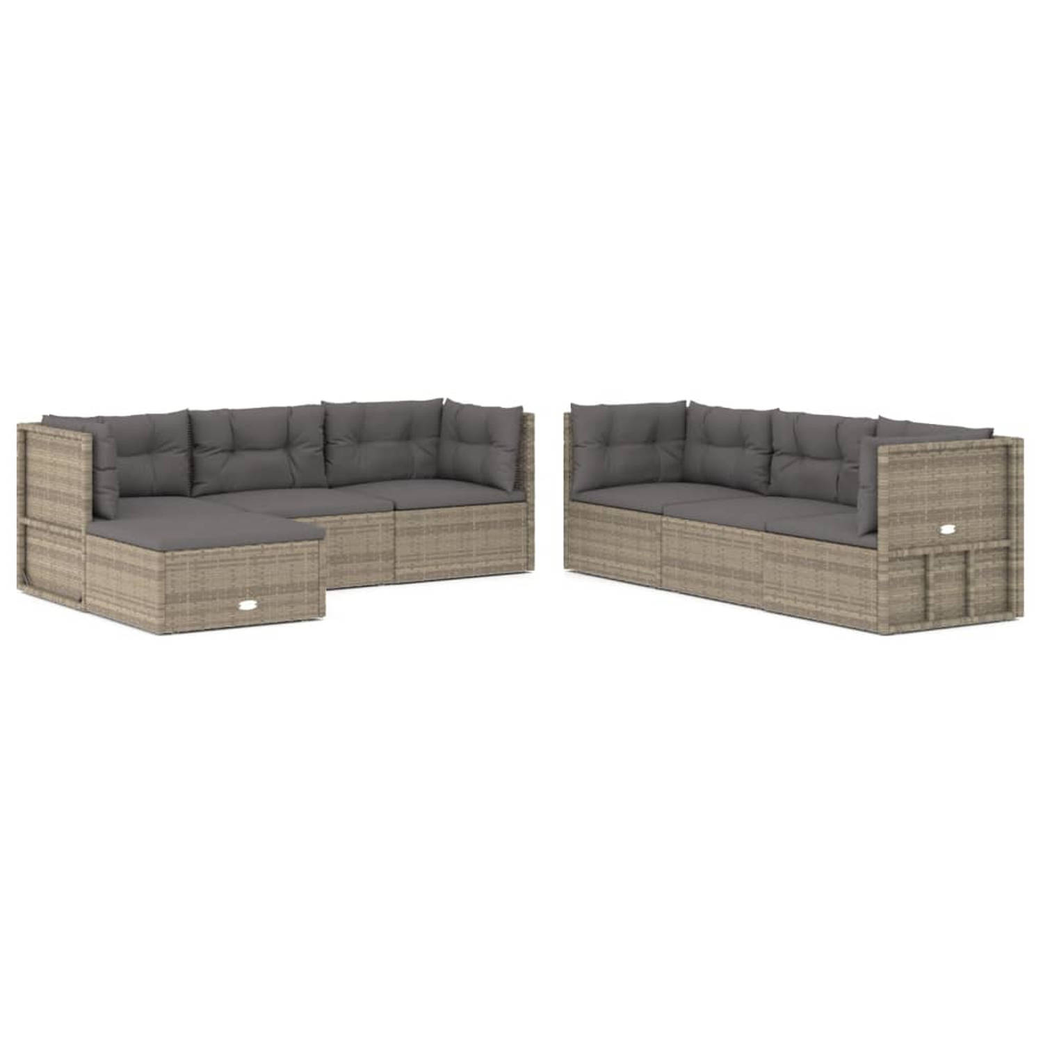 The Living Store Loungeset IPE-rattan Grijs - Hoekbank 54x54x24.5/38/50/55cm - Middenbank 54x54x55cm - Voetenbankje 53x51x24.5cm - Inclusief kussens