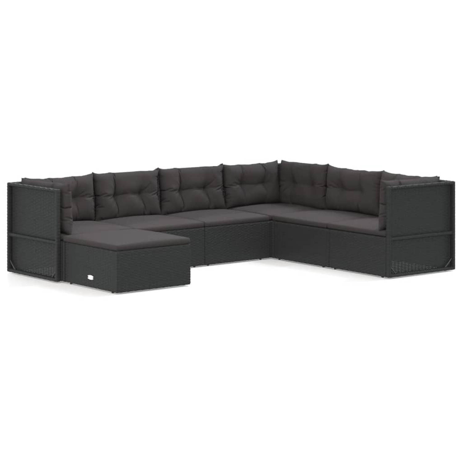 The Living Store loungeset PE-rattan zwart - 54x54x24.5/38/50/55 cm - modulair ontwerp
