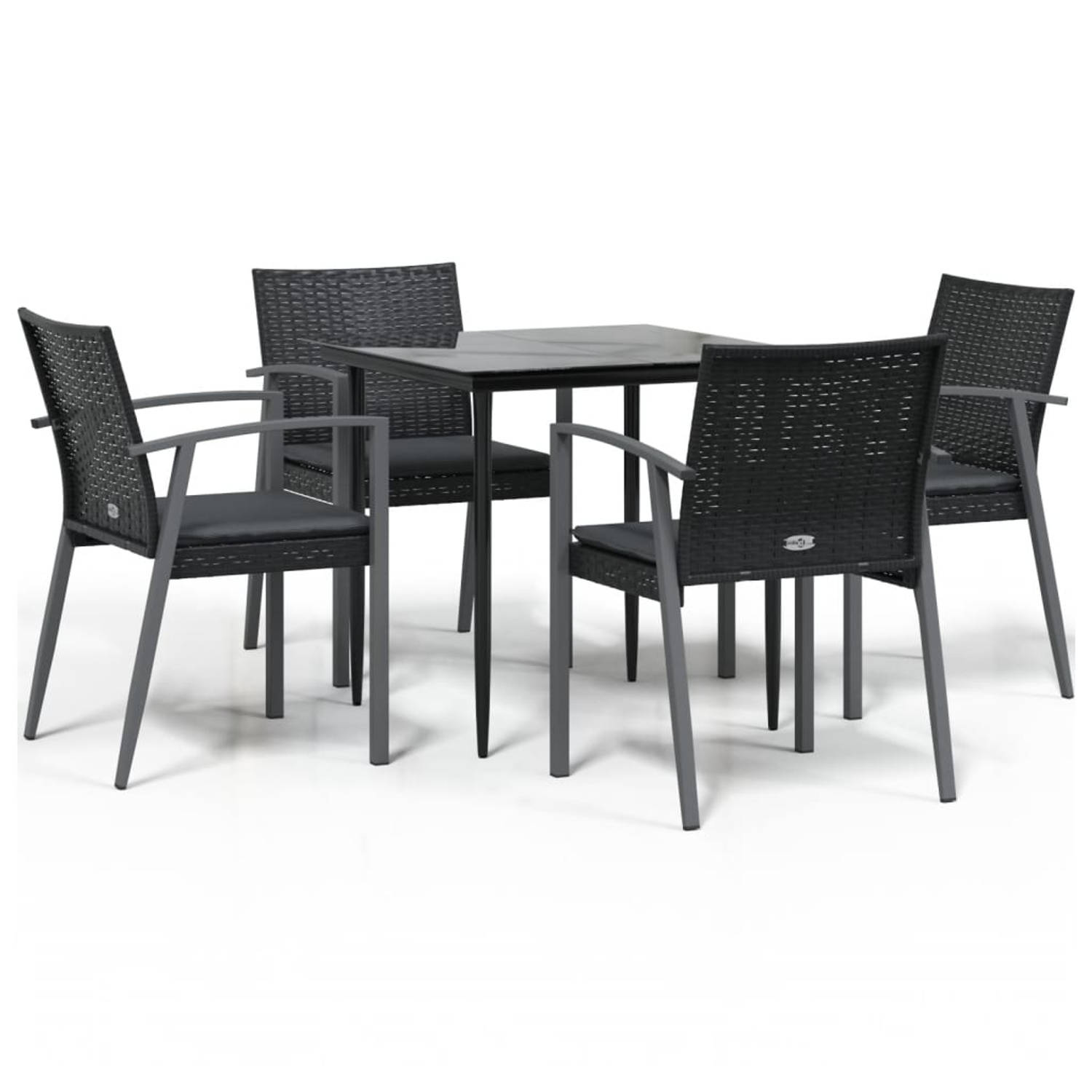 The Living Store Tuinset - PE-rattan en staal - Tafel 80x80x74 cm - Stoel 56.5x57x83 cm - Zwart