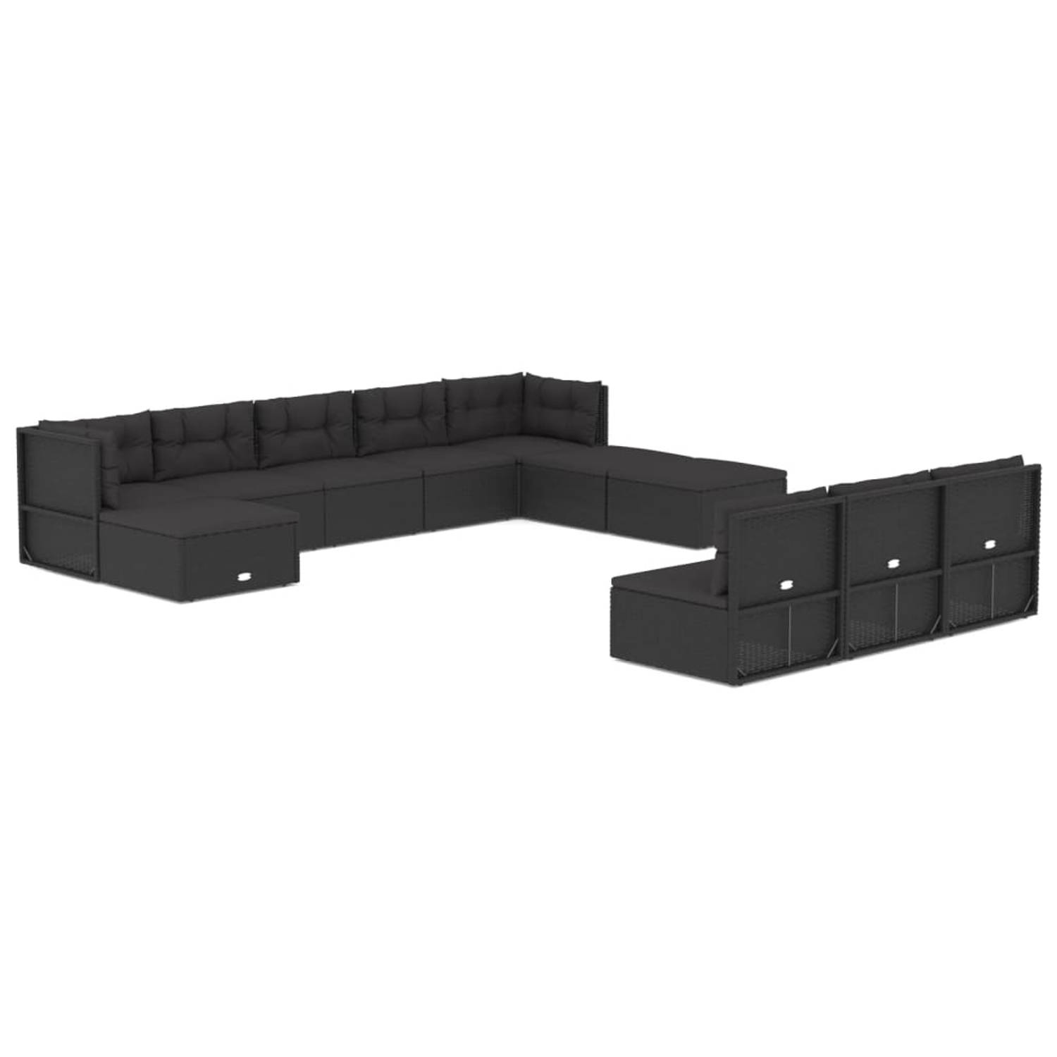 The Living Store Loungeset Modular - Zwart - Hoekbank 54x54x24.5/38/50/55cm - Middenbank 54x54x55cm - Voetenbankje 53x51x24.5cm