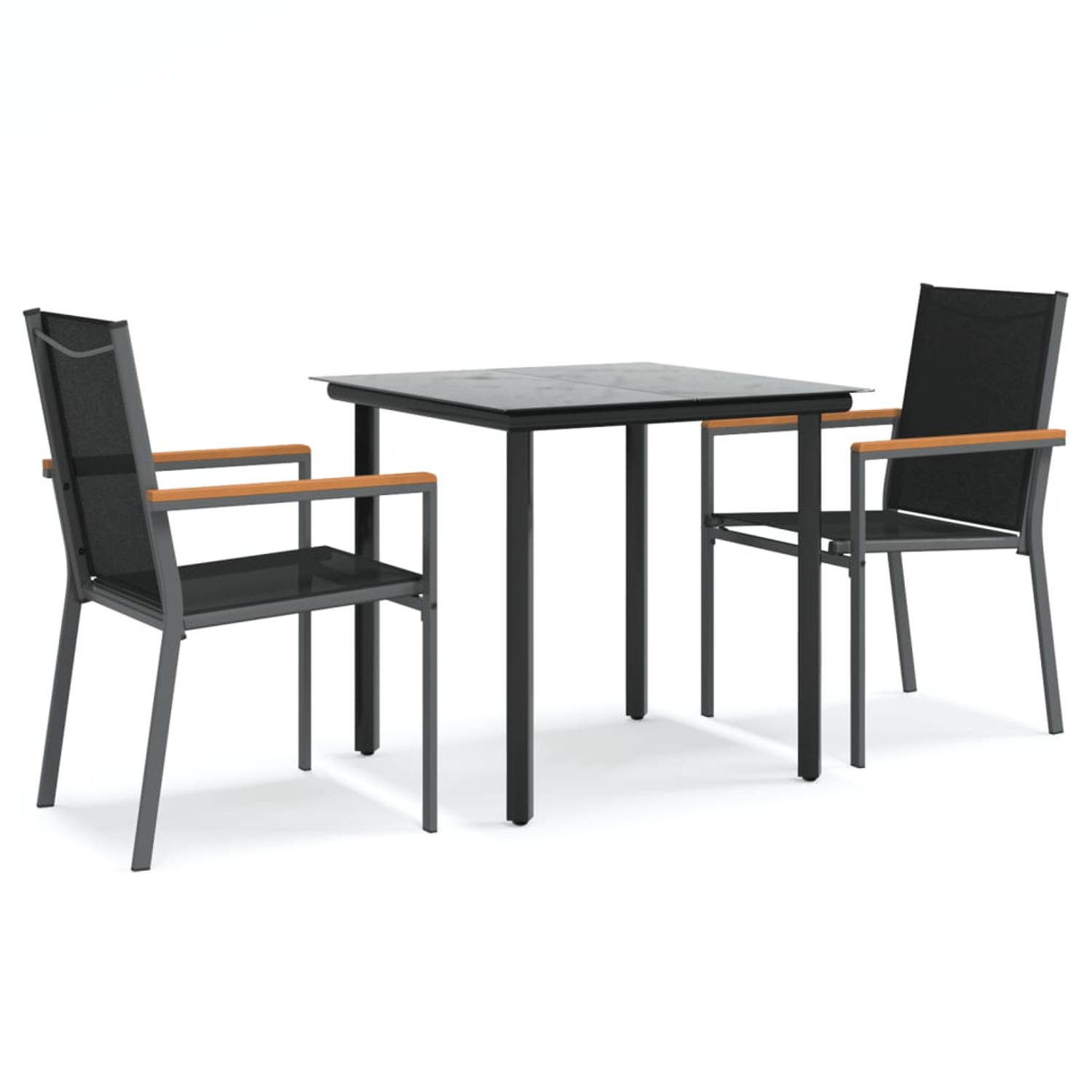The Living Store Tuinset - Comfort - Eethoek - 80 x 80 x 74 cm - Zwarte textileen stoelen en stalen tafel