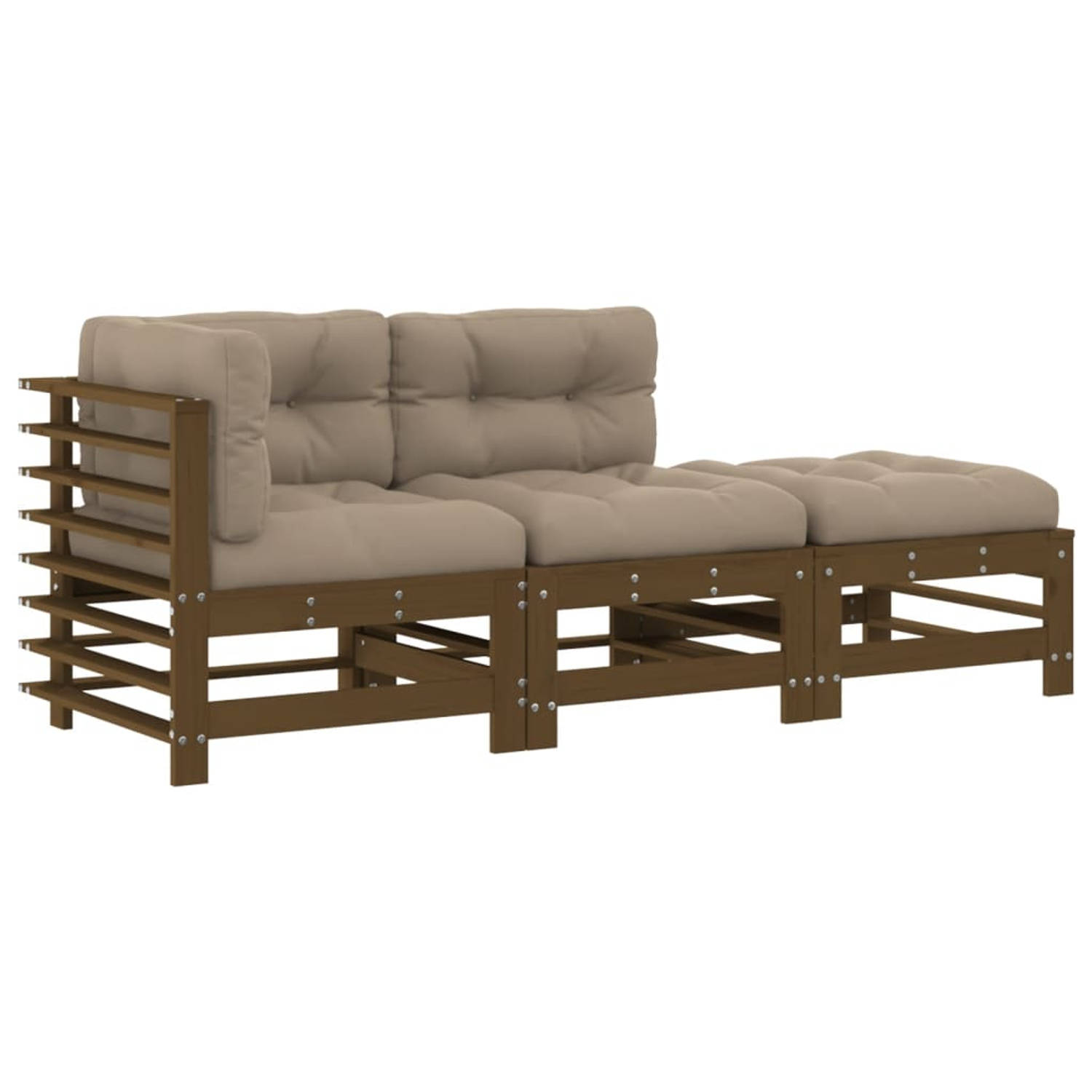 The Living Store 3-delige Loungeset met kussens massief hout honingbruin - Tuinset