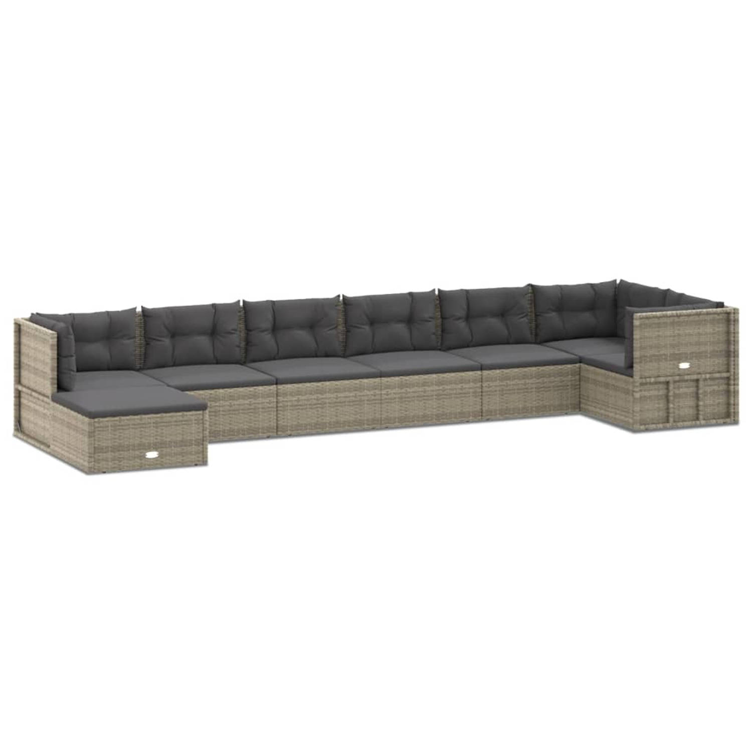 The Living Store Loungeset - PE-rattan - Staal - 54x54x24.5/38/50/55 cm - Grijs