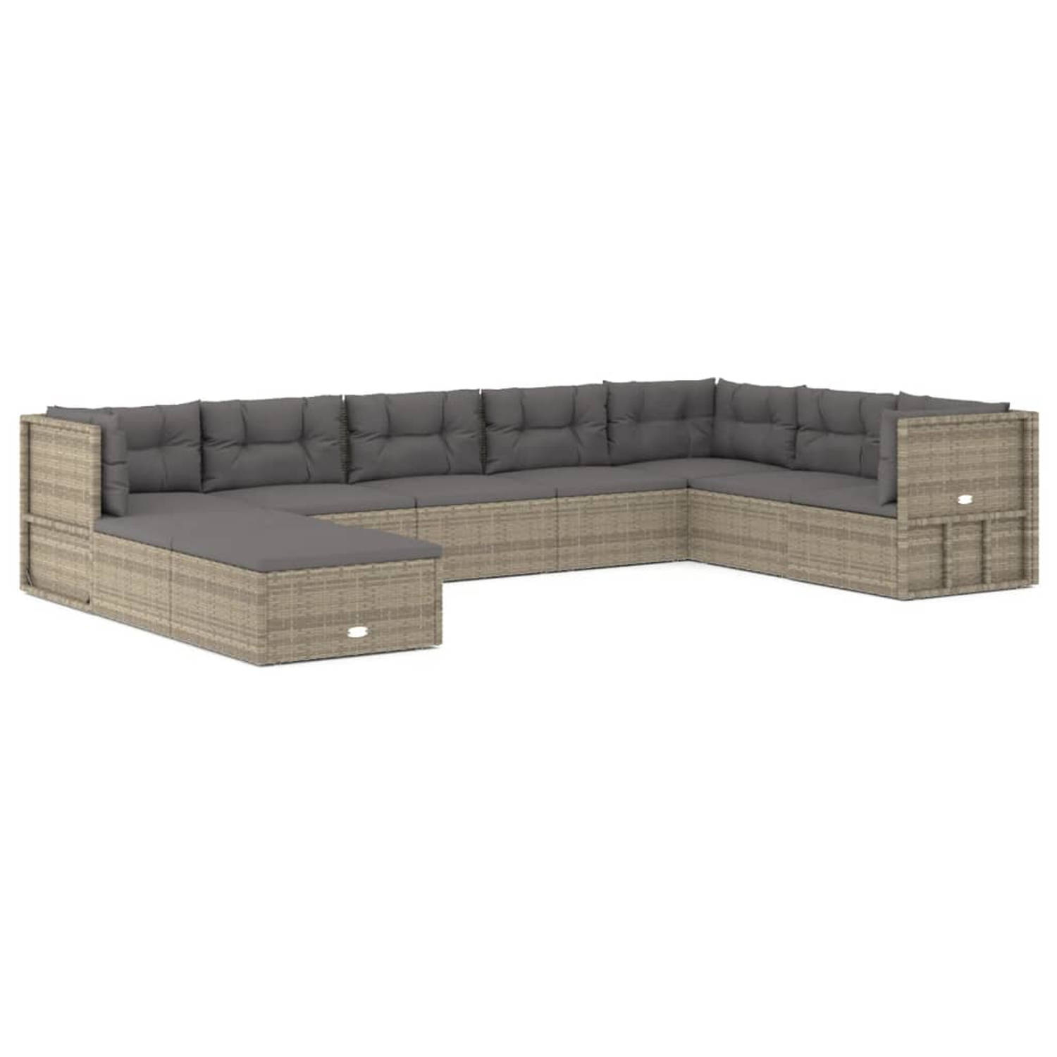 The Living Store Loungeset - Grijs - Hoekbank- 54 x 54 x 24.5/38/50/55 cm - Middenbank- 54 x 54 x 55 cm - Voetenbankje- 53 x 51 x 24.5 cm - Inclusief kussens