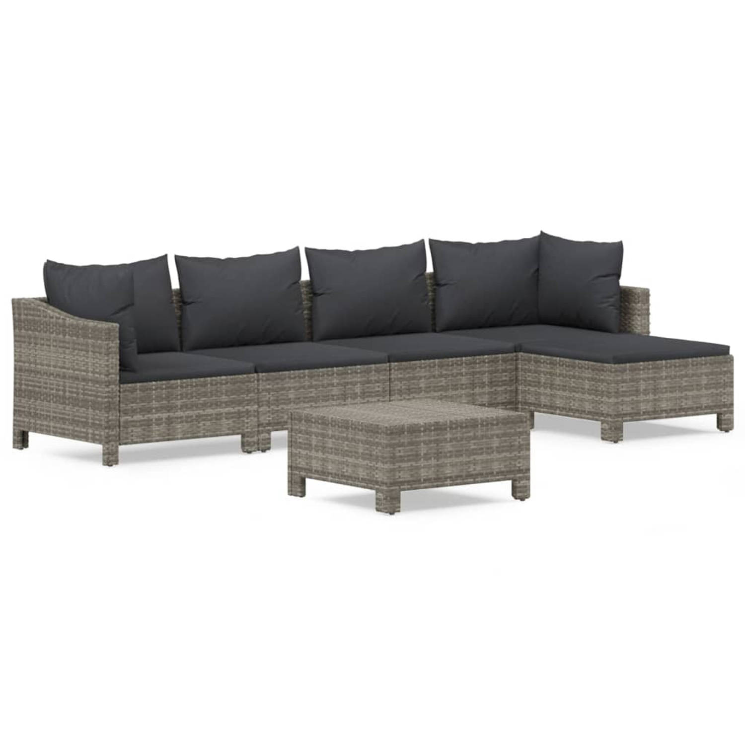 The Living Store Loungeset 6-delig grijs PE-rattan en staal - 63x63x55.5 cm - comfortabel