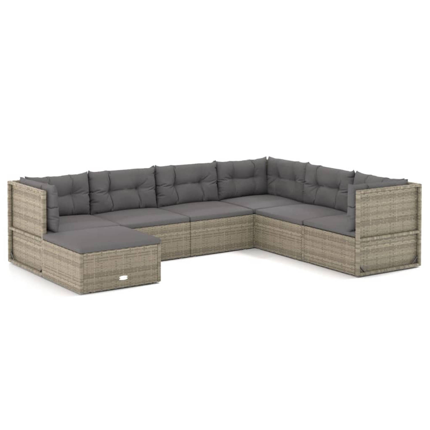 The Living Store Loungeset - PE-rattan - Grijs - 54x54x24.5/38/50/55 cm - Verstelbare zitting