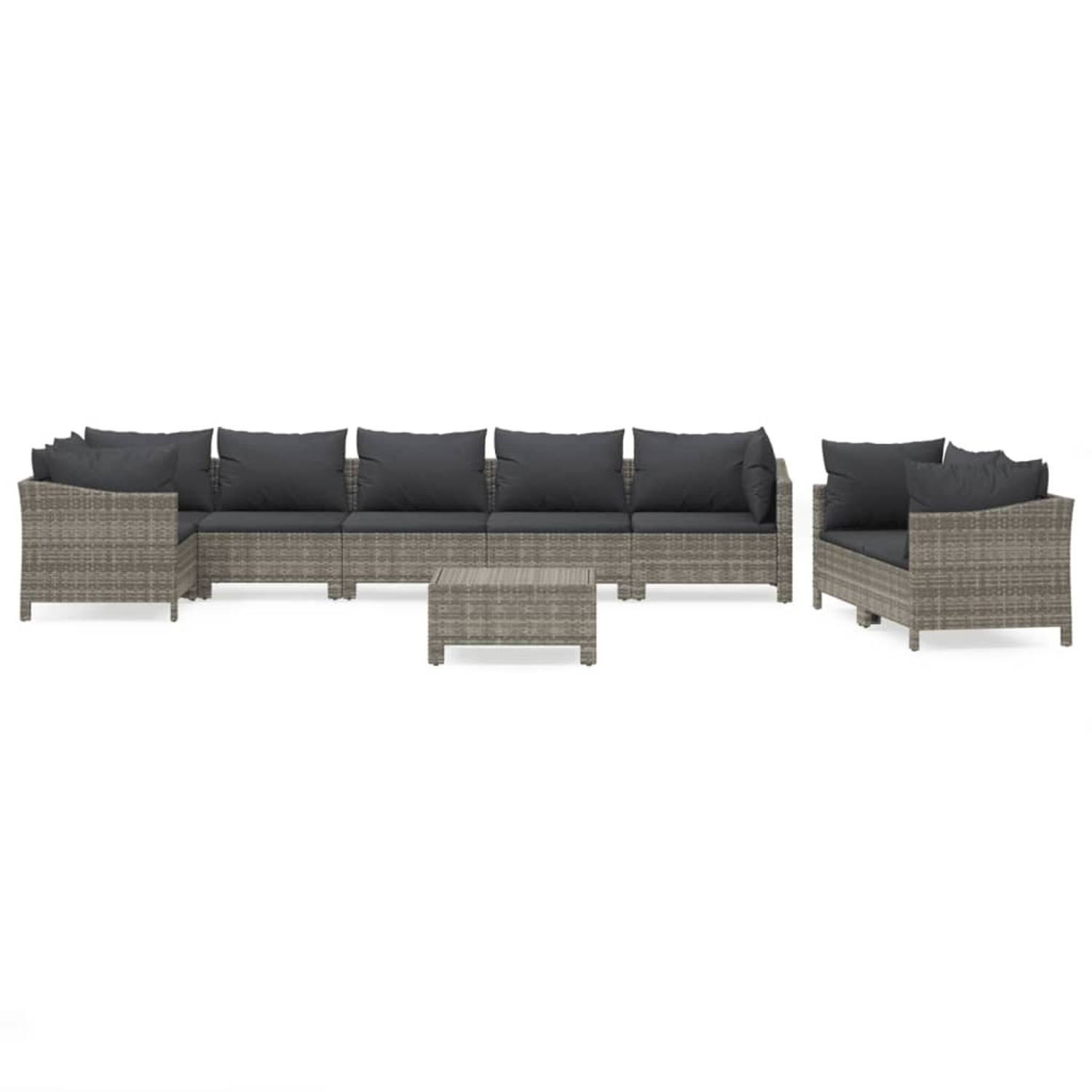 The Living Store Loungeset Modular - Grijs - PE-rattan/staal - 63 x 63 x 55.5 cm - Inclusief kussens