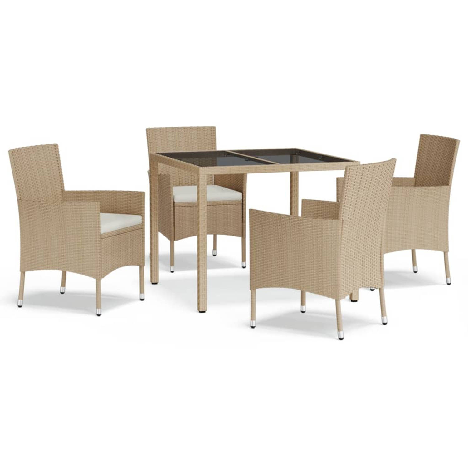 The Living Store 5-delige Tuinset met kussens poly rattan beige - Tuinset