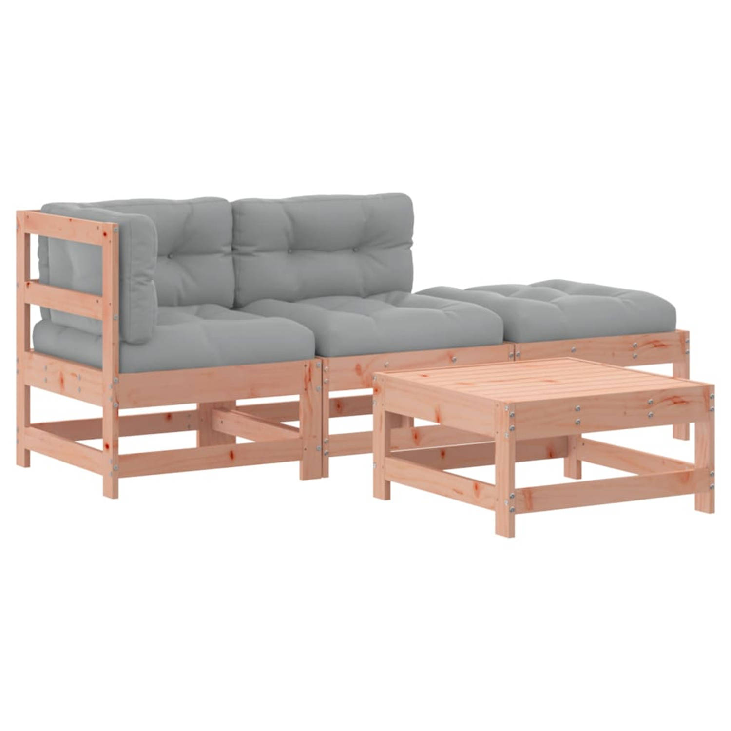 The Living Store Loungeset - Douglas - Houten meubel - 62x62x70.5 cm - Grijs kussen