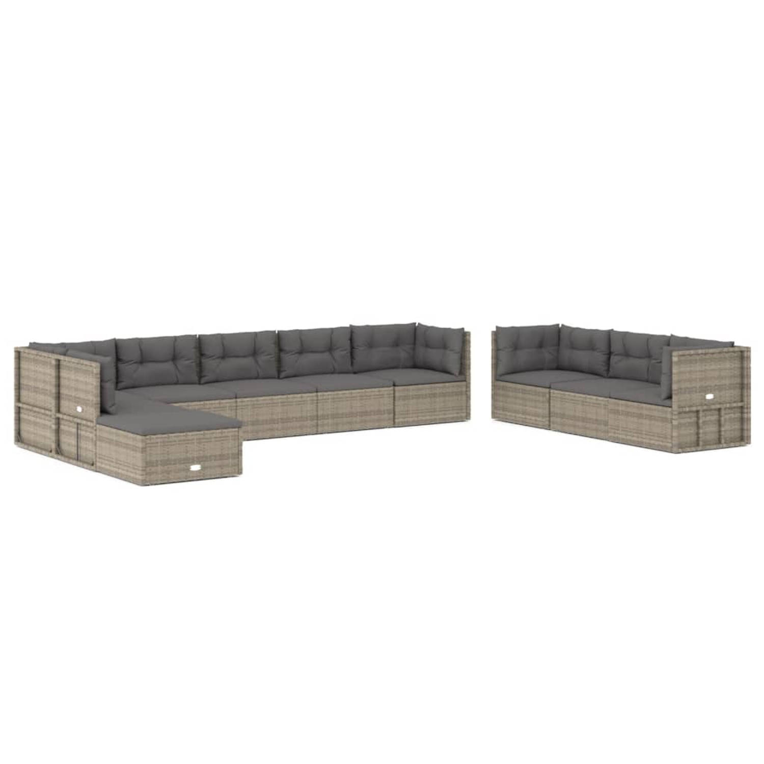 The Living Store Loungeset - Grijs - PE-rattan - Staal - 54x54x24.5/38/50/55 cm - Modulair