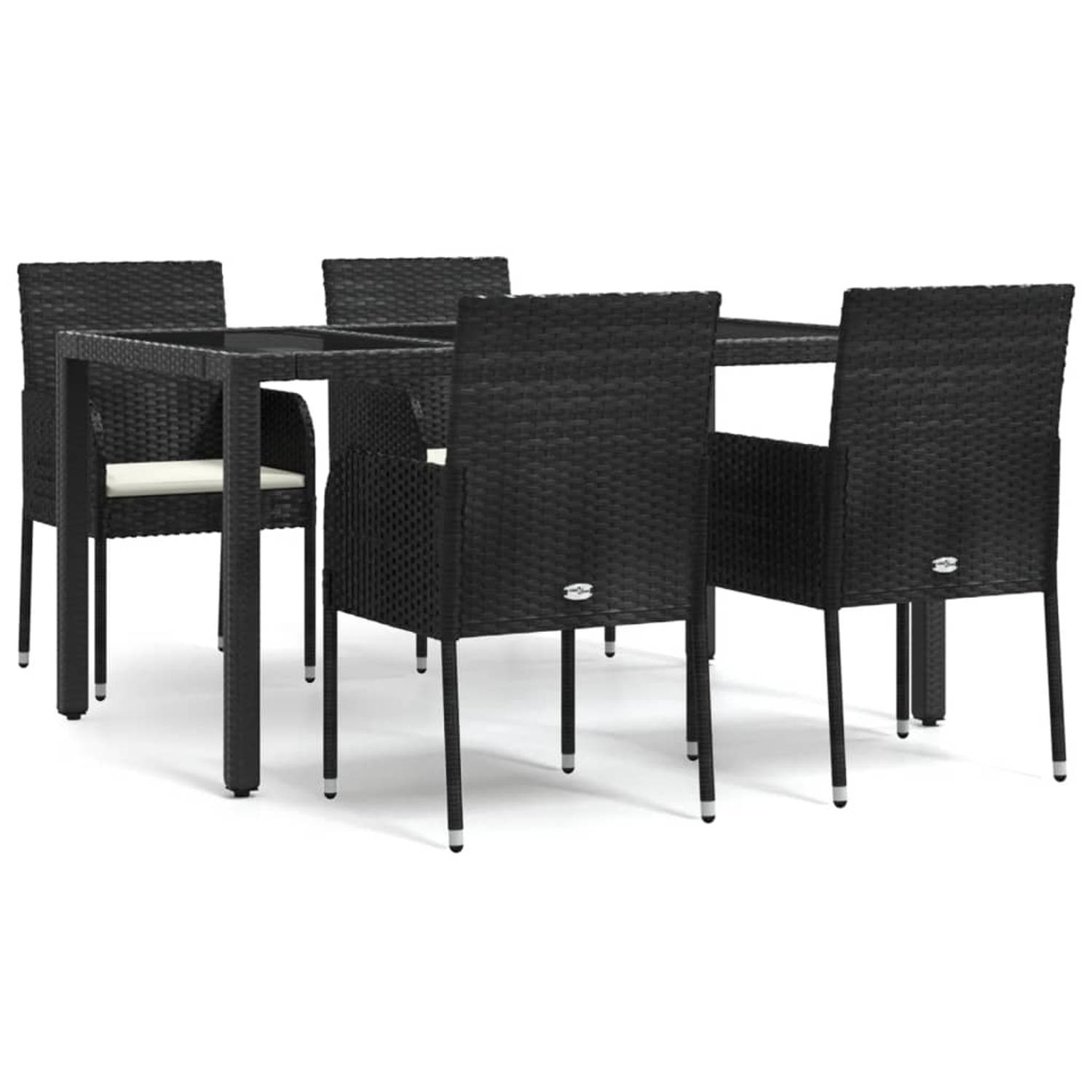 The Living Store Tuinset - PE-rattan - zwart - 150x90x75 cm - inclusief 4 tuinstoelen en kussens