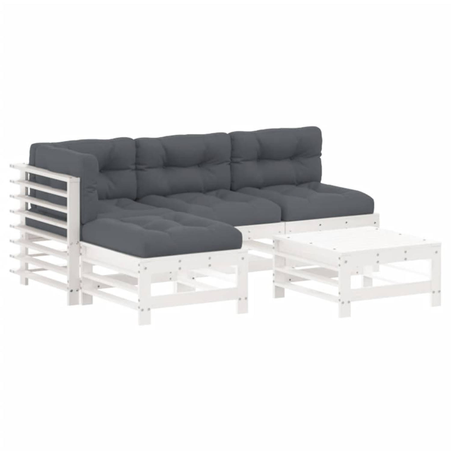 The Living Store 5-delige Loungeset met kussens massief hout wit - Tuinset