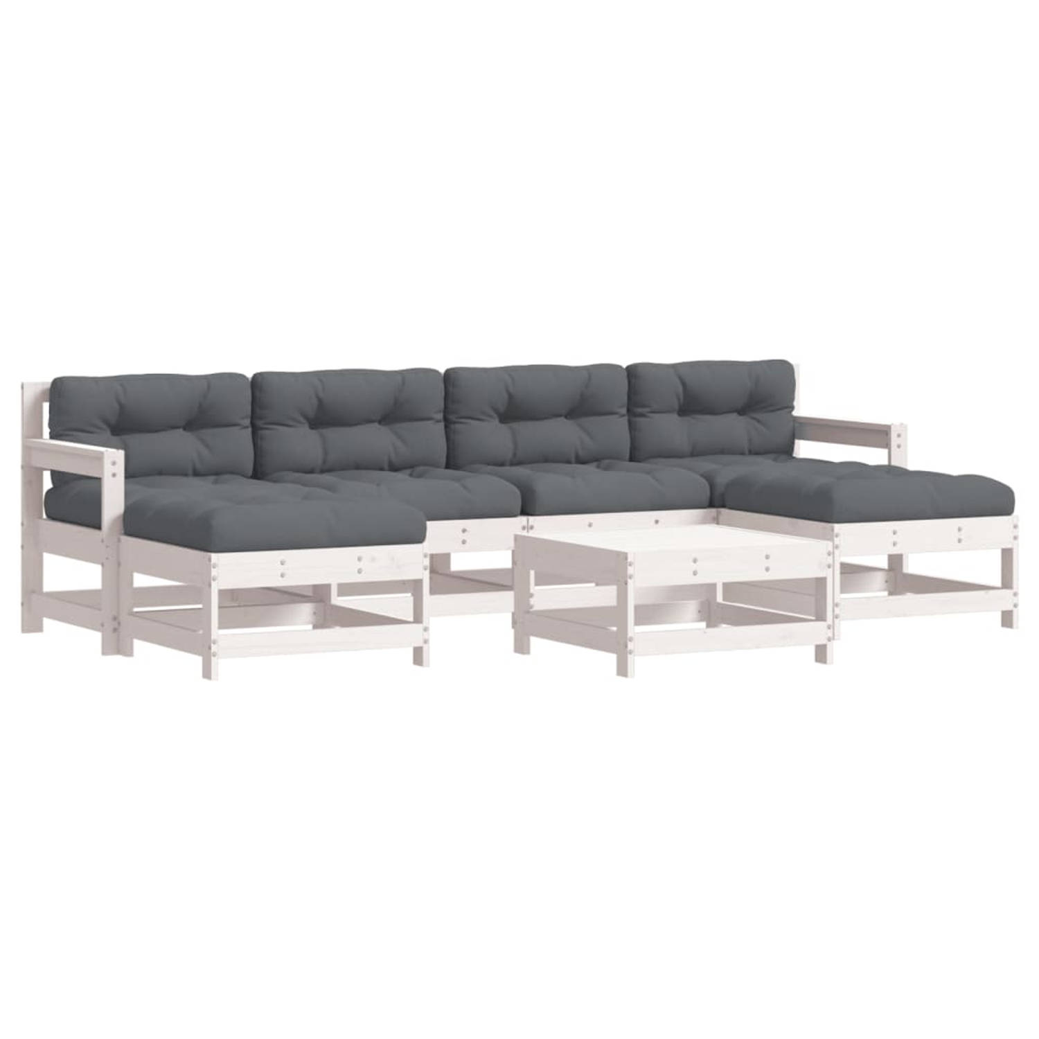 The Living Store Loungeset Hout - Wit - Grenenhout - Modulair - 110 kg
