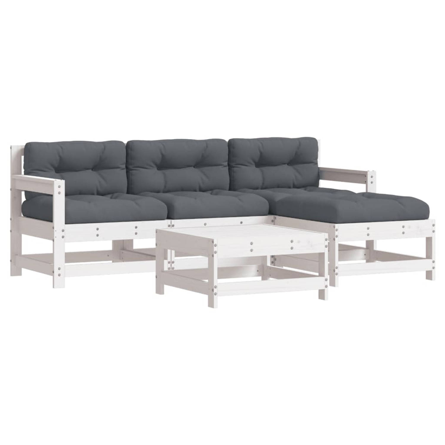 The Living Store 5-delige Loungeset met kussens massief hout wit - Tuinset