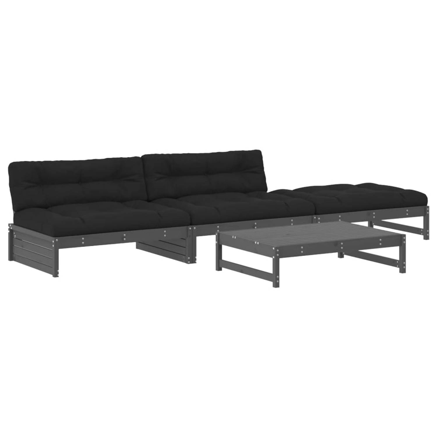 The Living Store Loungeset Modern - Hout - Grijs - 120x95x69 cm - Inclusief Kussens