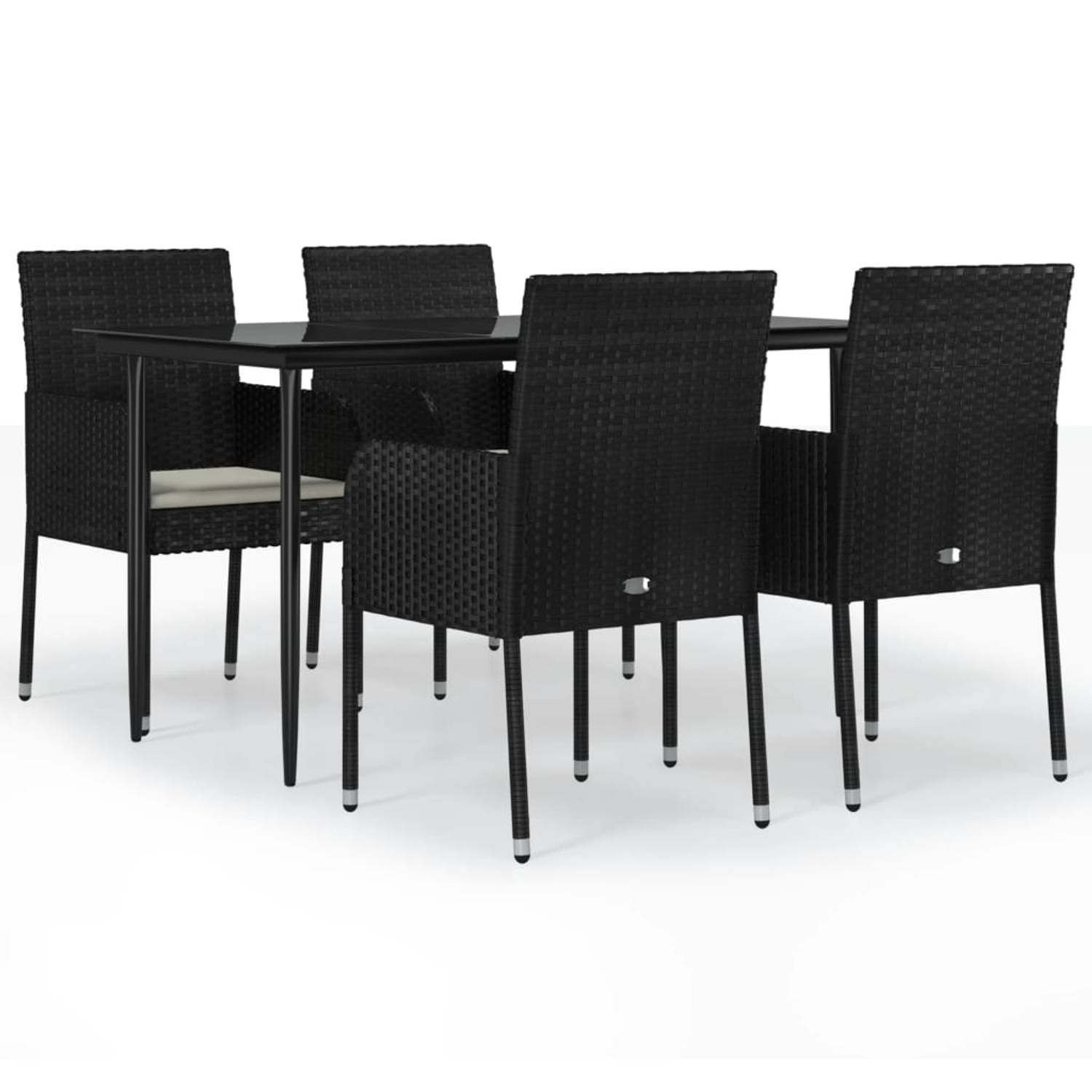 The Living Store Tuinset - PE-rattan - Zwart - 140x70x74 cm - Inclusief 4 stoelen en kussens