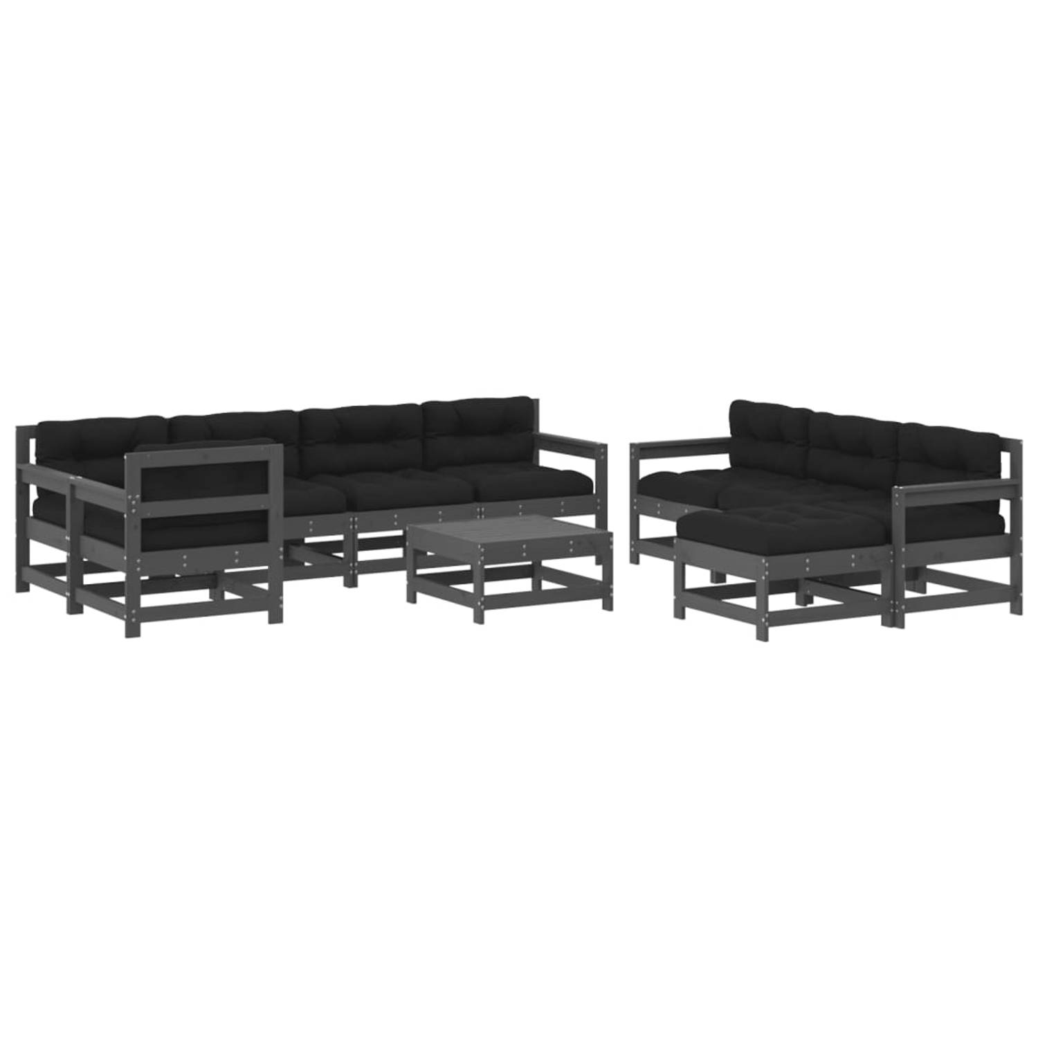 The Living Store Loungeset Middenbank Tuinstoel Voetenbank - 62x62x70.5 cm - Grijs