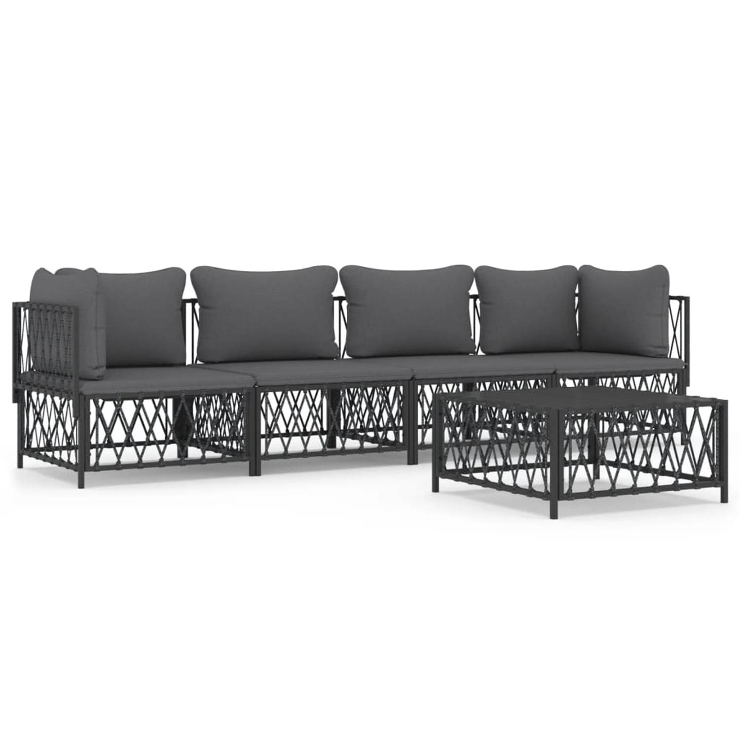 The Living Store Loungeset - Tuinhoekbank en Tuinmiddenbank - Antraciet - 72 x 72 x 66 cm - Geweven stof