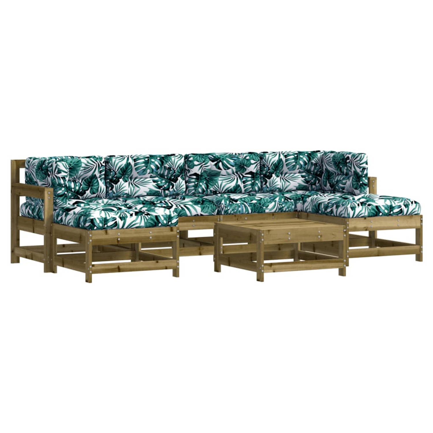 The Living Store Loungeset Tuin - Grenenhout - Modulair Design - 62 x 62 x 70.5 cm - Incl - Kussens