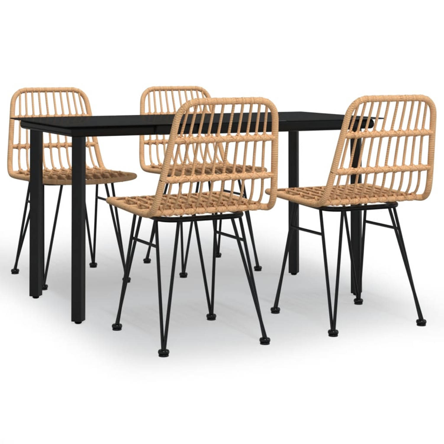 The Living Store Tuinset - PE-rattan - Duurzaam materiaal - Stabiel frame - Gehard glazen tafelblad - Comfortabele zitplaats - Praktische pootdoppen - Kleur- zwart - Afmetingen- 14