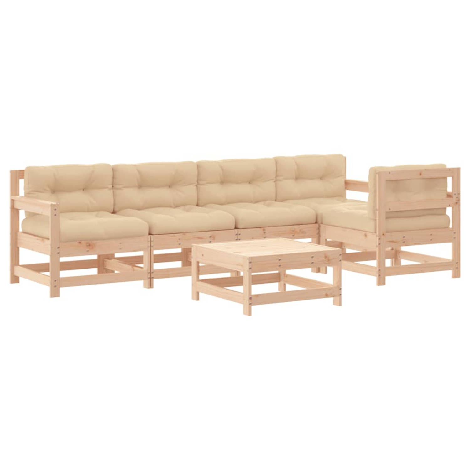 The Living Store Loungeset Grenenhout - Modulair - 62x62x70.5 cm - Beige
