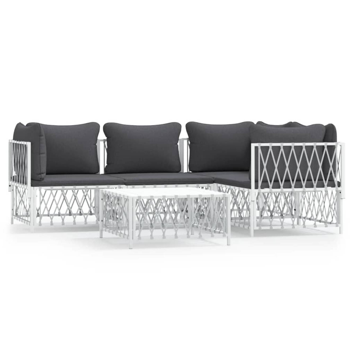 The Living Store 5-delige Loungeset met kussens staal wit - Tuinset