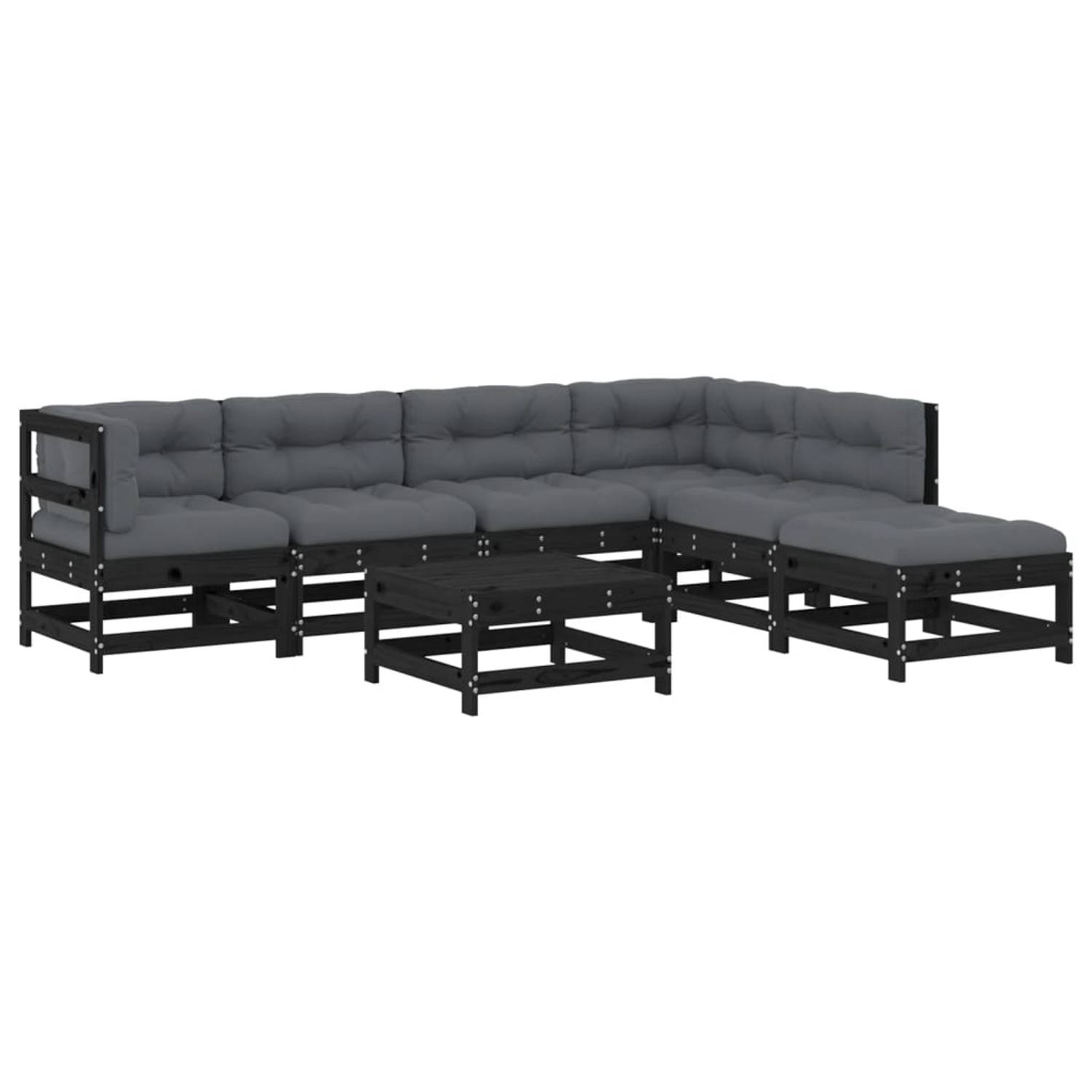 The Living Store Loungeset Massief Grenenhout - Zwart - 62x62x70.5 cm - Modulair Ontwerp