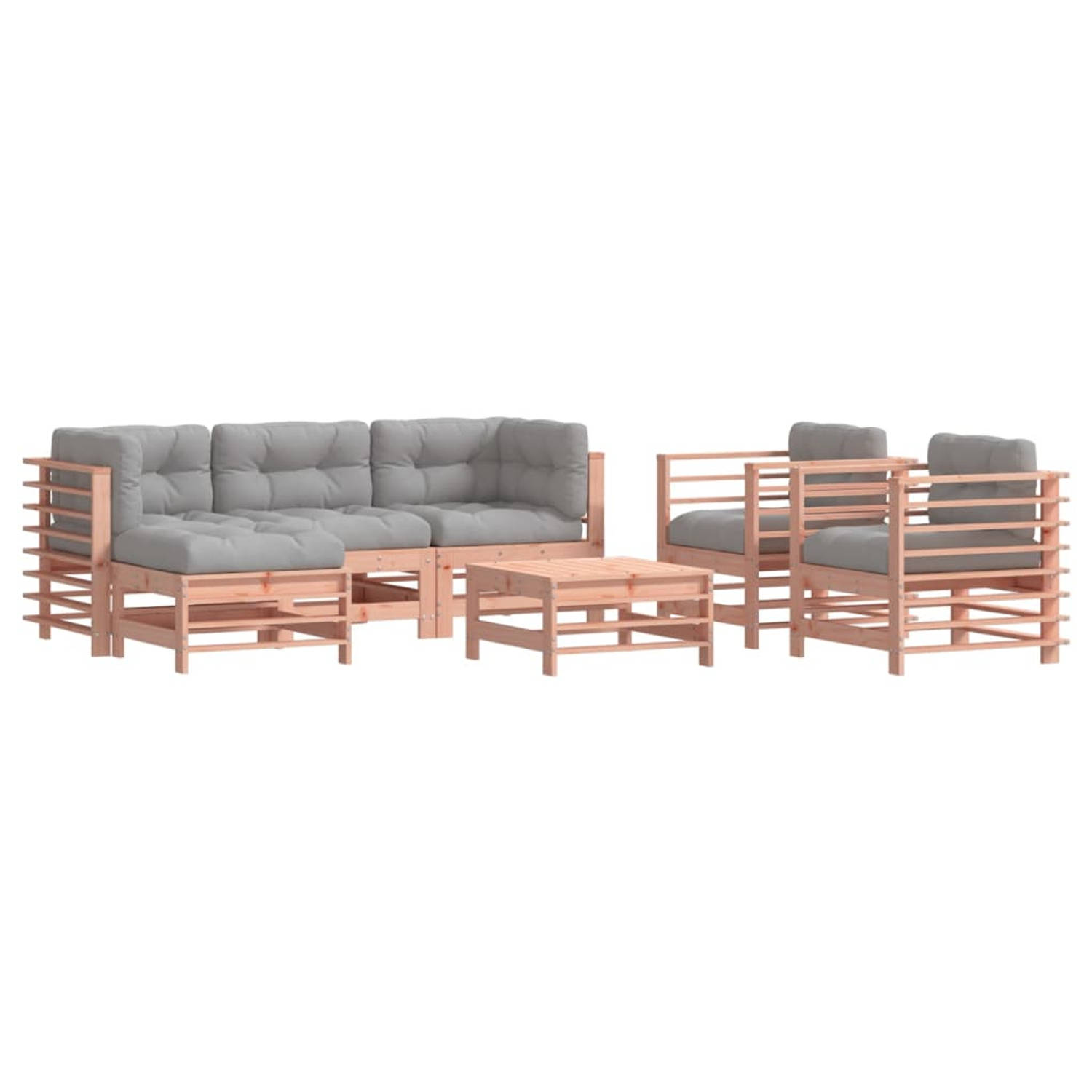 The Living Store Loungeset Douglas Hout - Modulair - Grijs - 110 kg Draagvermogen