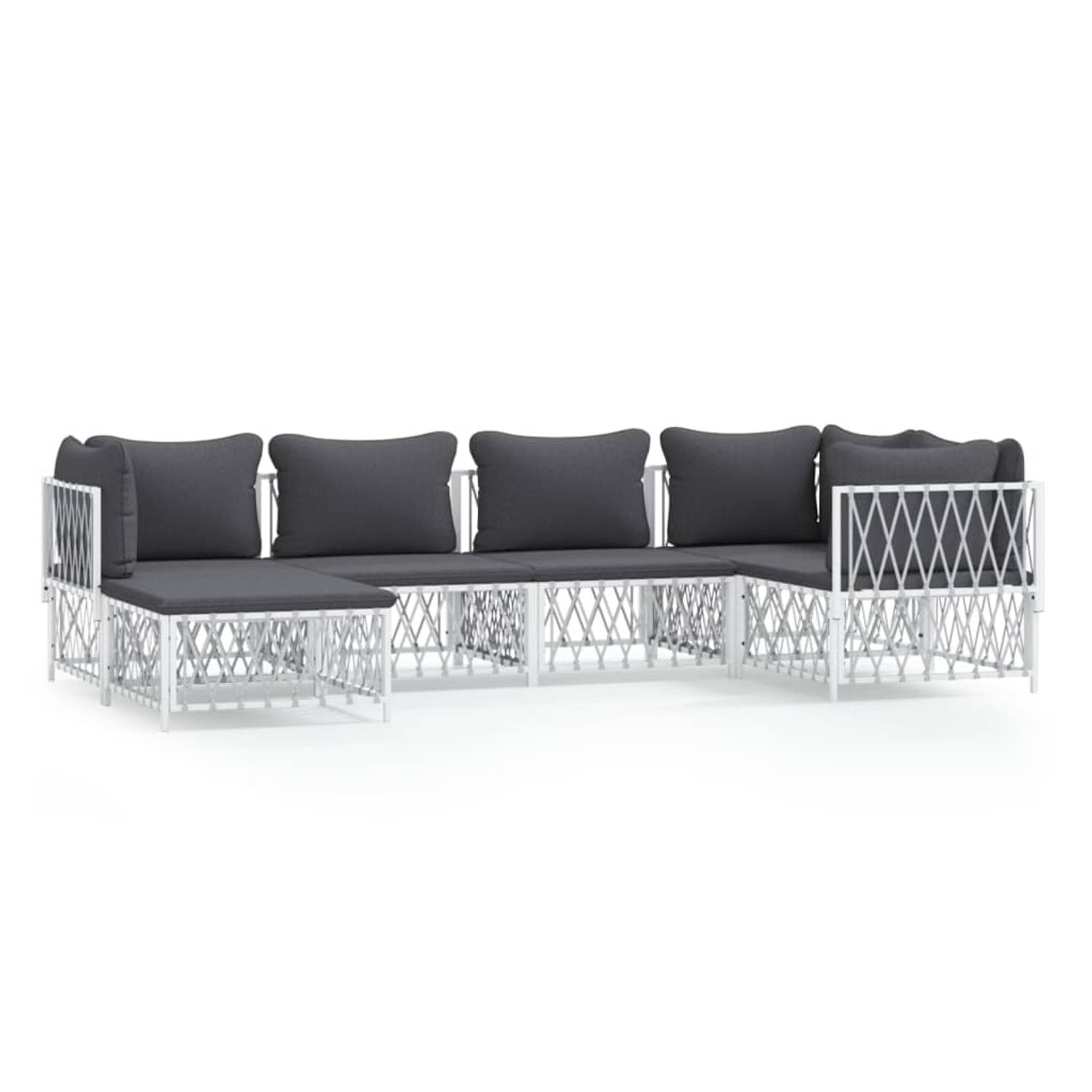 The Living Store 6-delige Loungeset met kussens staal wit - Tuinset