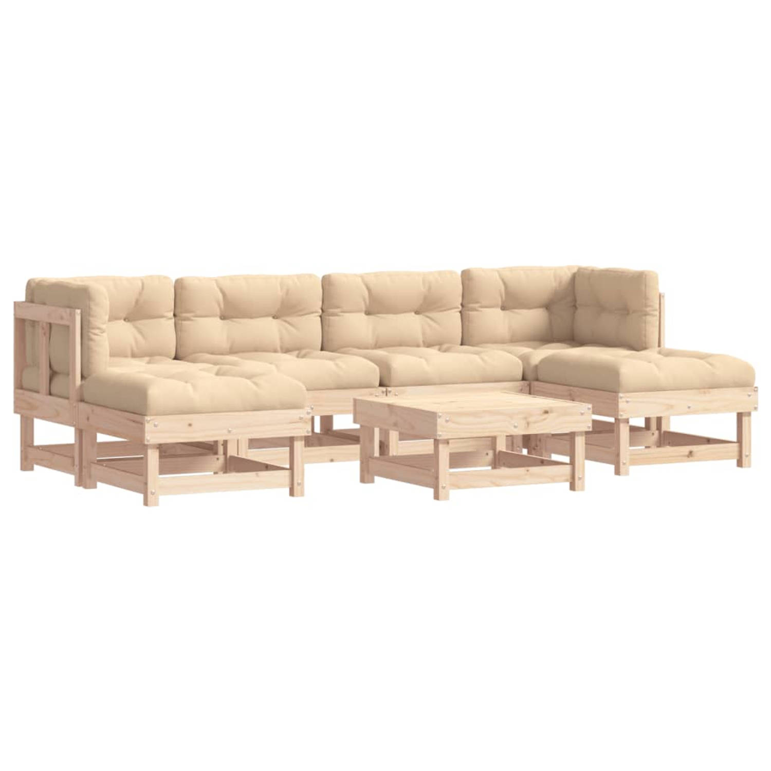 The Living Store Loungeset - Grenenhout - Modulair - Beige - 110 kg