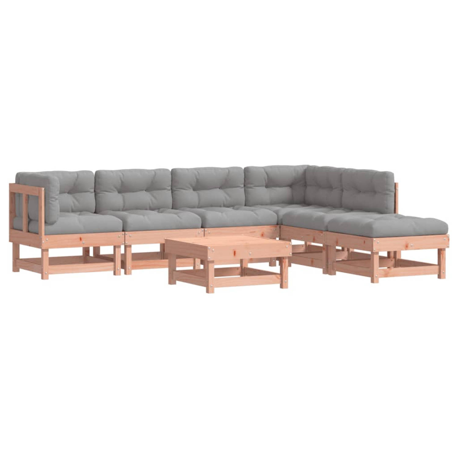 The Living Store Loungeset Urban - Hout - Modulair - 61x61x62 cm - Grijs