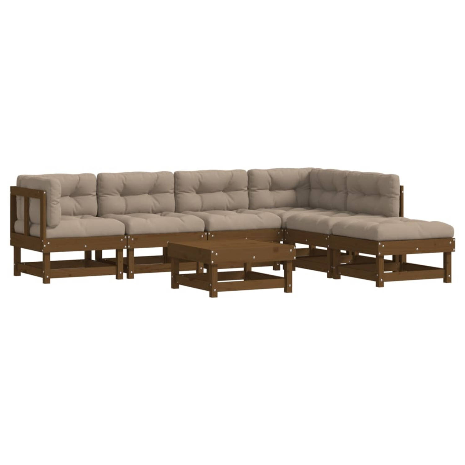 The Living Store 7-delige Loungeset met kussens massief hout honingbruin - Tuinset