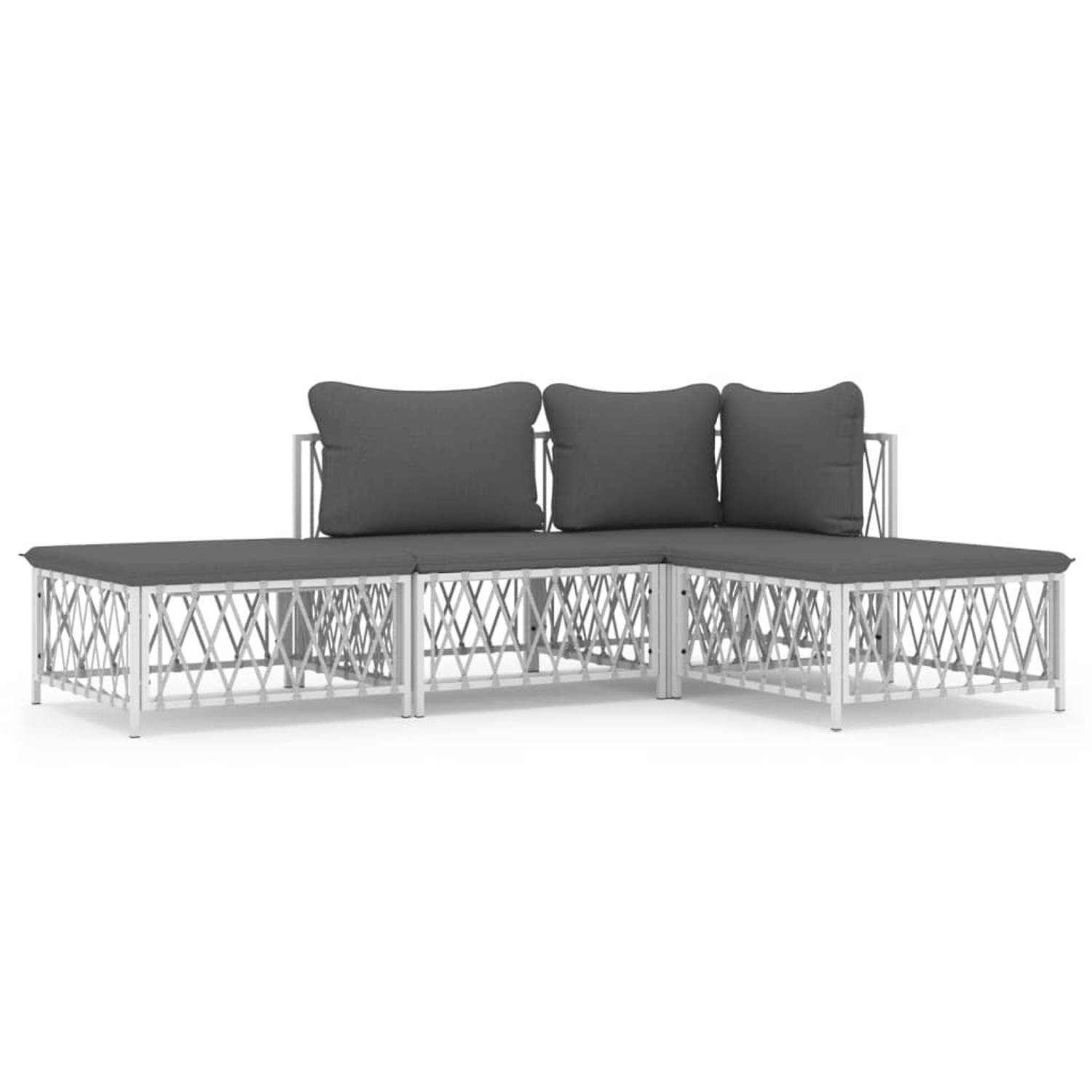 The Living Store 4-delige Loungeset met kussens staal wit - Tuinset