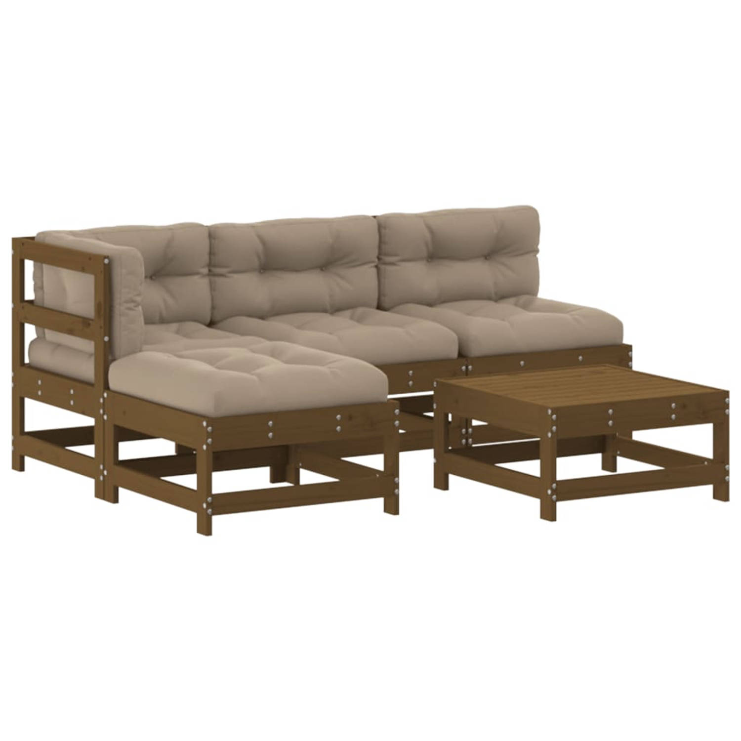 The Living Store 5-delige Loungeset met kussens massief hout honingbruin - Tuinset