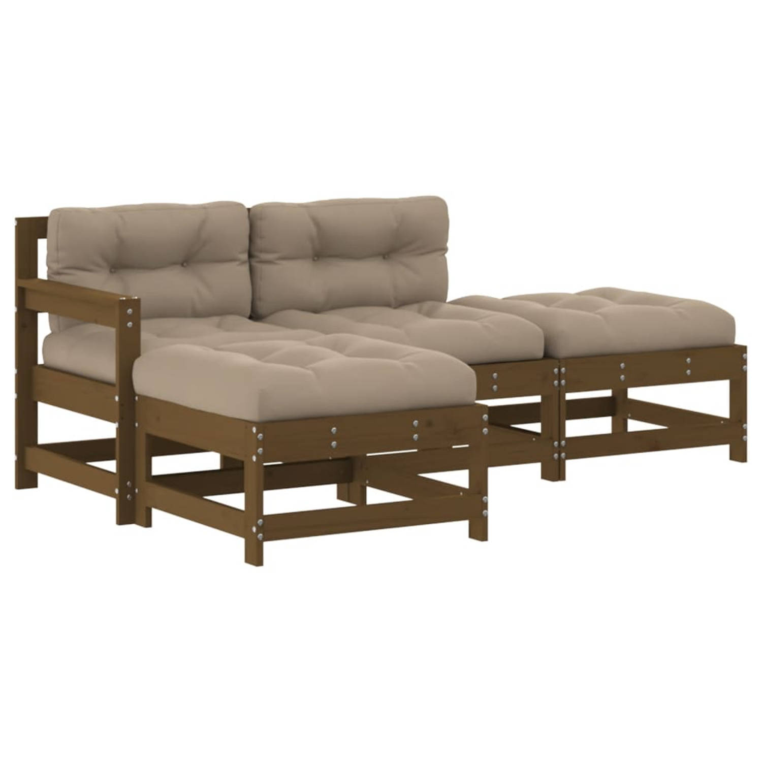 The Living Store 4-delige Loungeset met kussens massief hout honingbruin - Tuinset