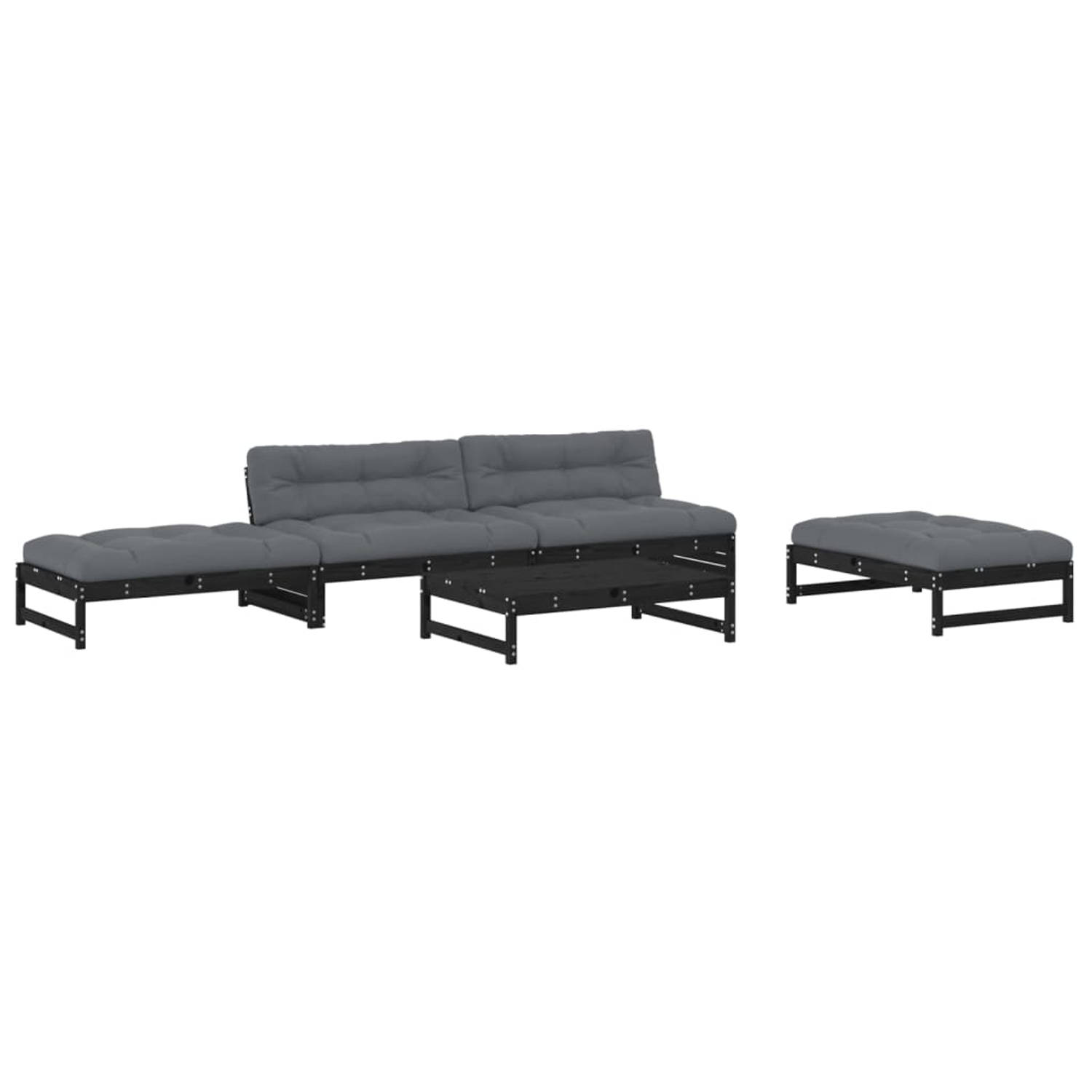 The Living Store Loungeset Grenenhout - Zwart - 120x95x69 cm (Middenbank) - 120x84x30 cm (Voetenbank)