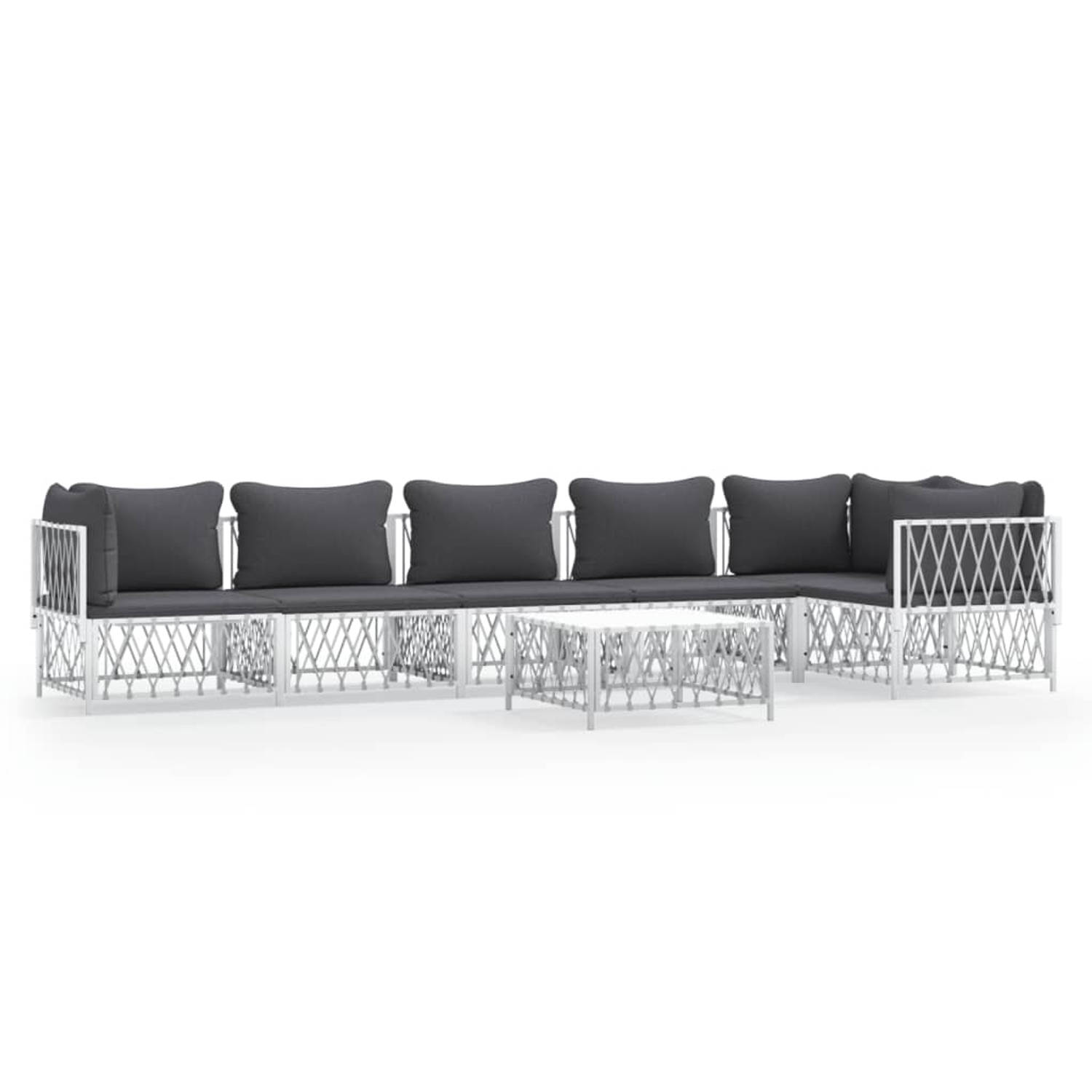 The Living Store Tuinmeubelset - Loungeset modulair - Wit - Geweven stof - Gepoedercoat staal - Afmetingen- 72x72x66cm - Draagvermogen- 110kg - Inclusief kussens