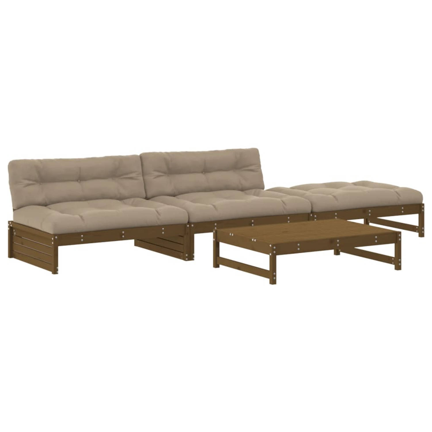 The Living Store Loungeset Massief Grenenhout - Tuinmeubelen - 120x95x69cm - Honingbruin