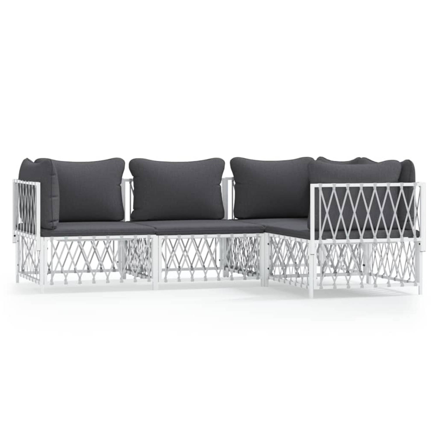 The Living Store 4-delige Loungeset met kussens staal wit - Tuinset