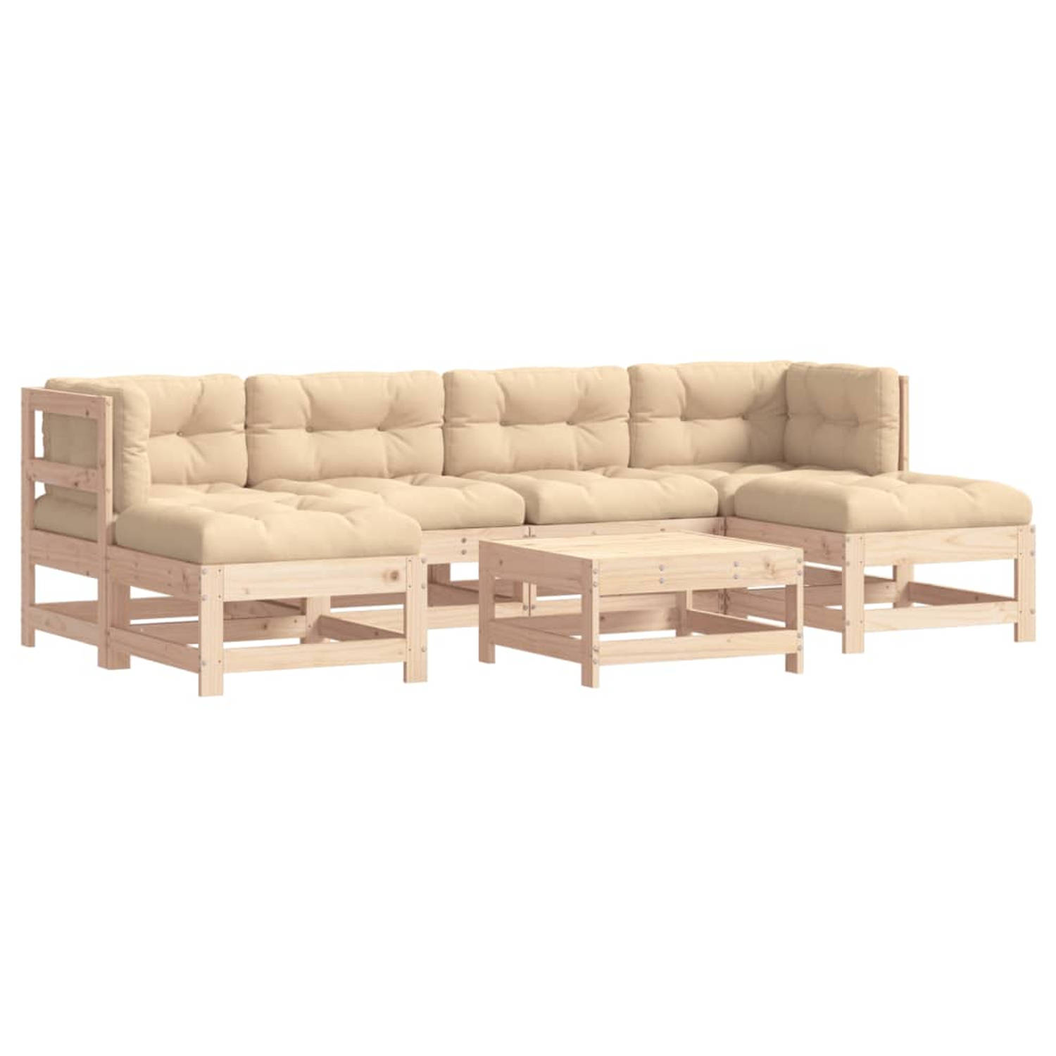 The Living Store Houten Loungeset - Grenenhout - Modulair - 62 x 62 x 70.5 cm - Beige kussens