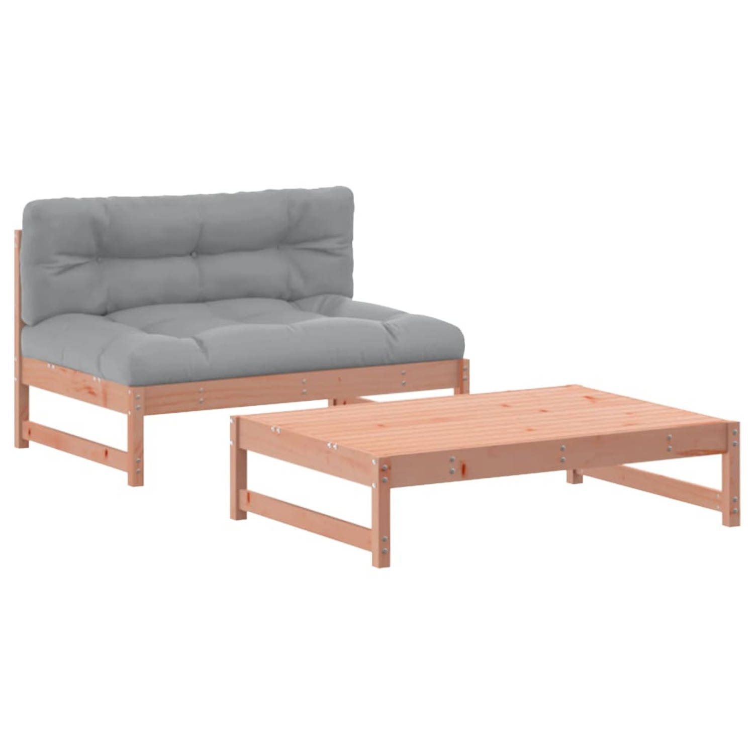 The Living Store Houten Loungeset - Massief douglashout - Modulair - Grijs kussen - 120x84x70cm - Belastbaar 110kg