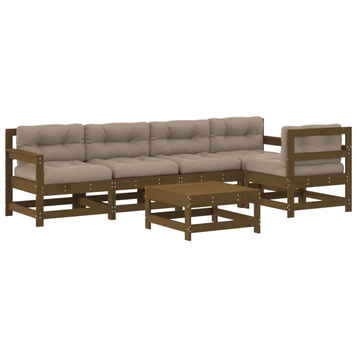 The Living Store Loungeset Tuin - Hout - Grenenhout - Modulair - Honingbruin - 62x62x70.5cm - 110kg