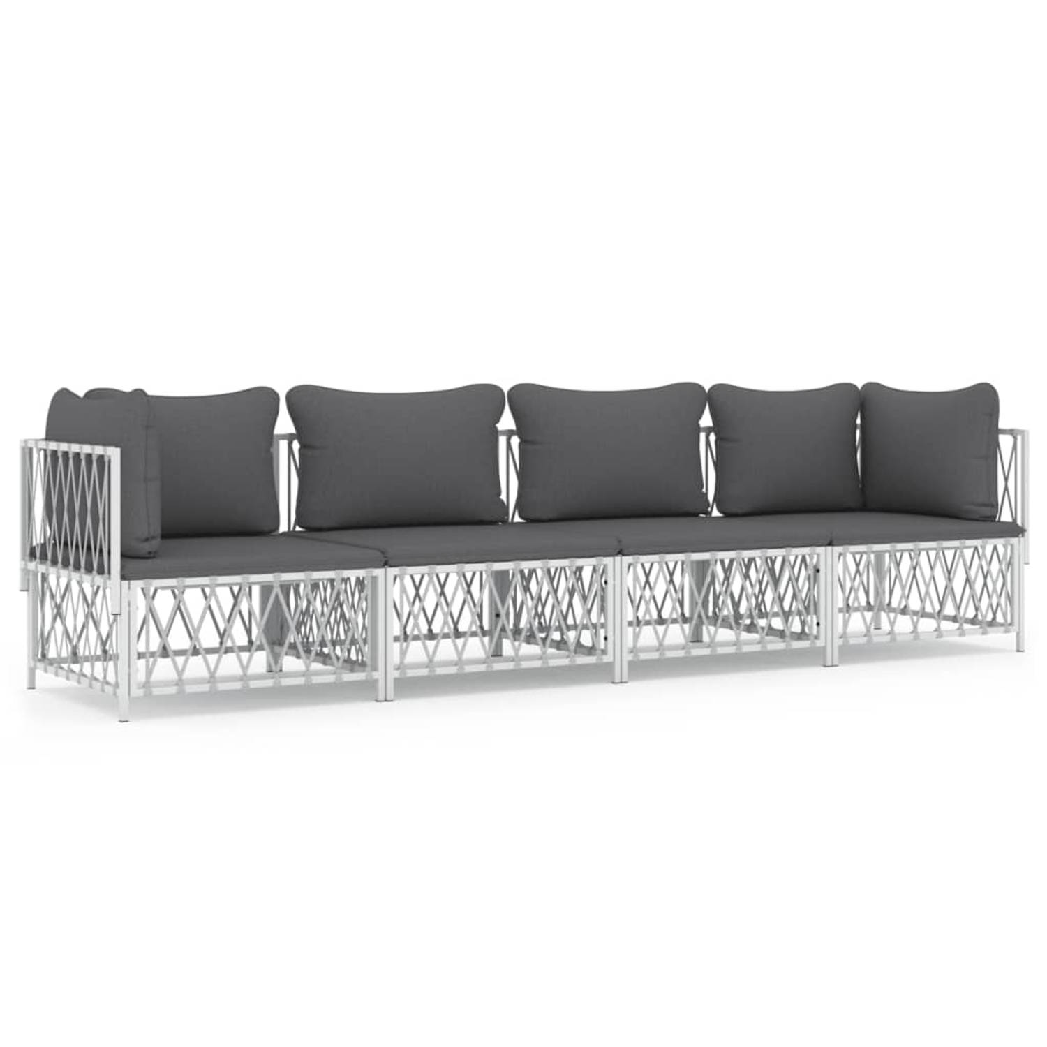 The Living Store 4-delige Loungeset met kussens staal wit - Tuinset