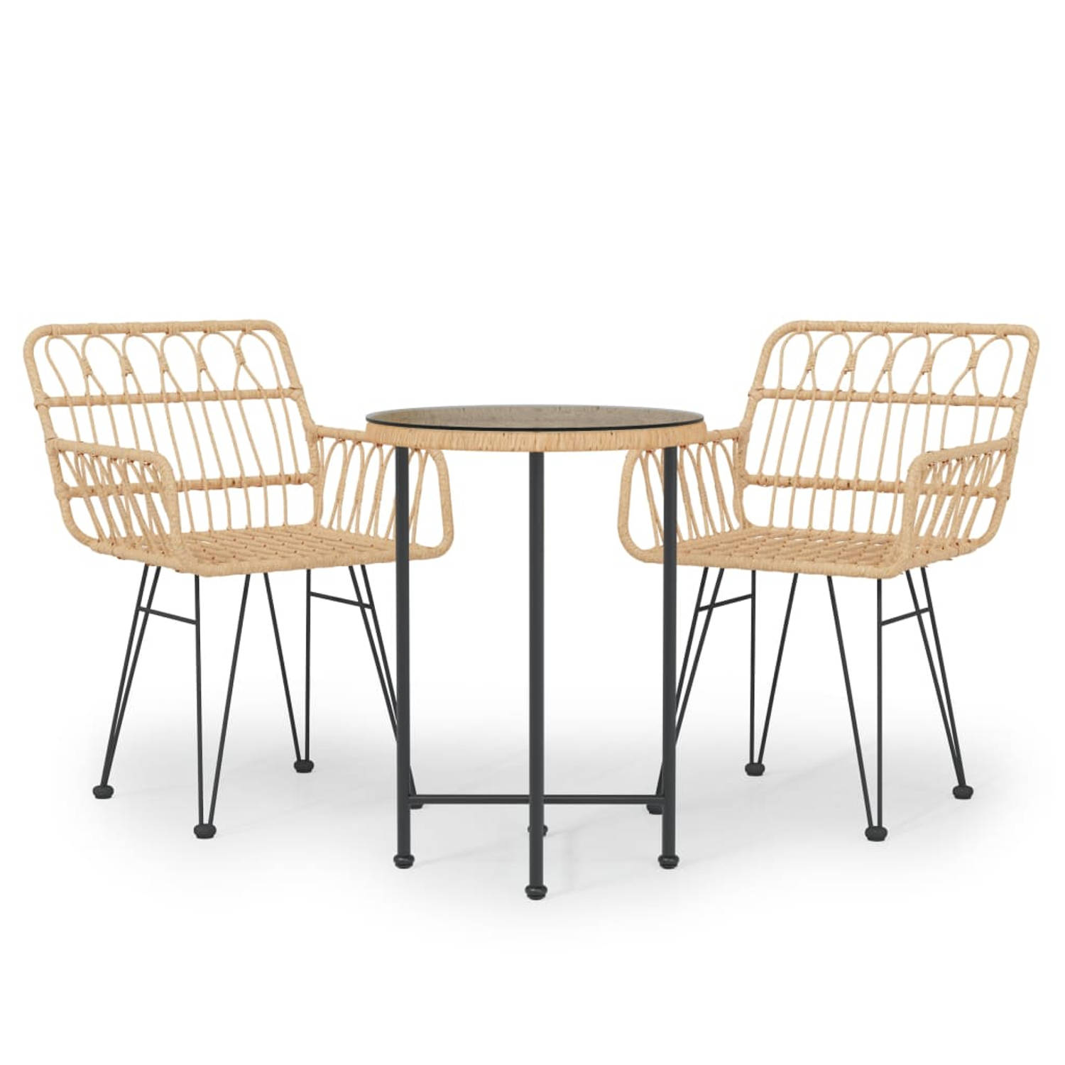 The Living Store Tuinset - Rattan - Staal - 55x74 cm - 56x64x80 cm