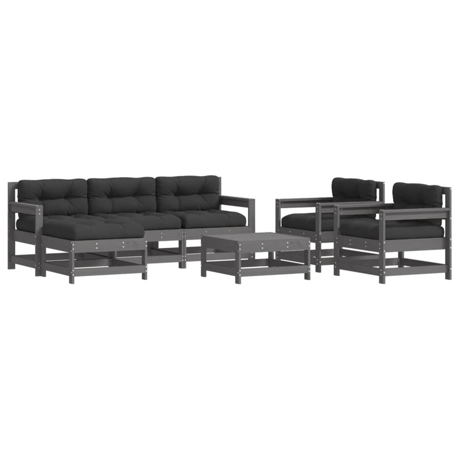 The Living Store Loungeset Grenenhout - Grijs - 62x62x70.5cm - Modulair